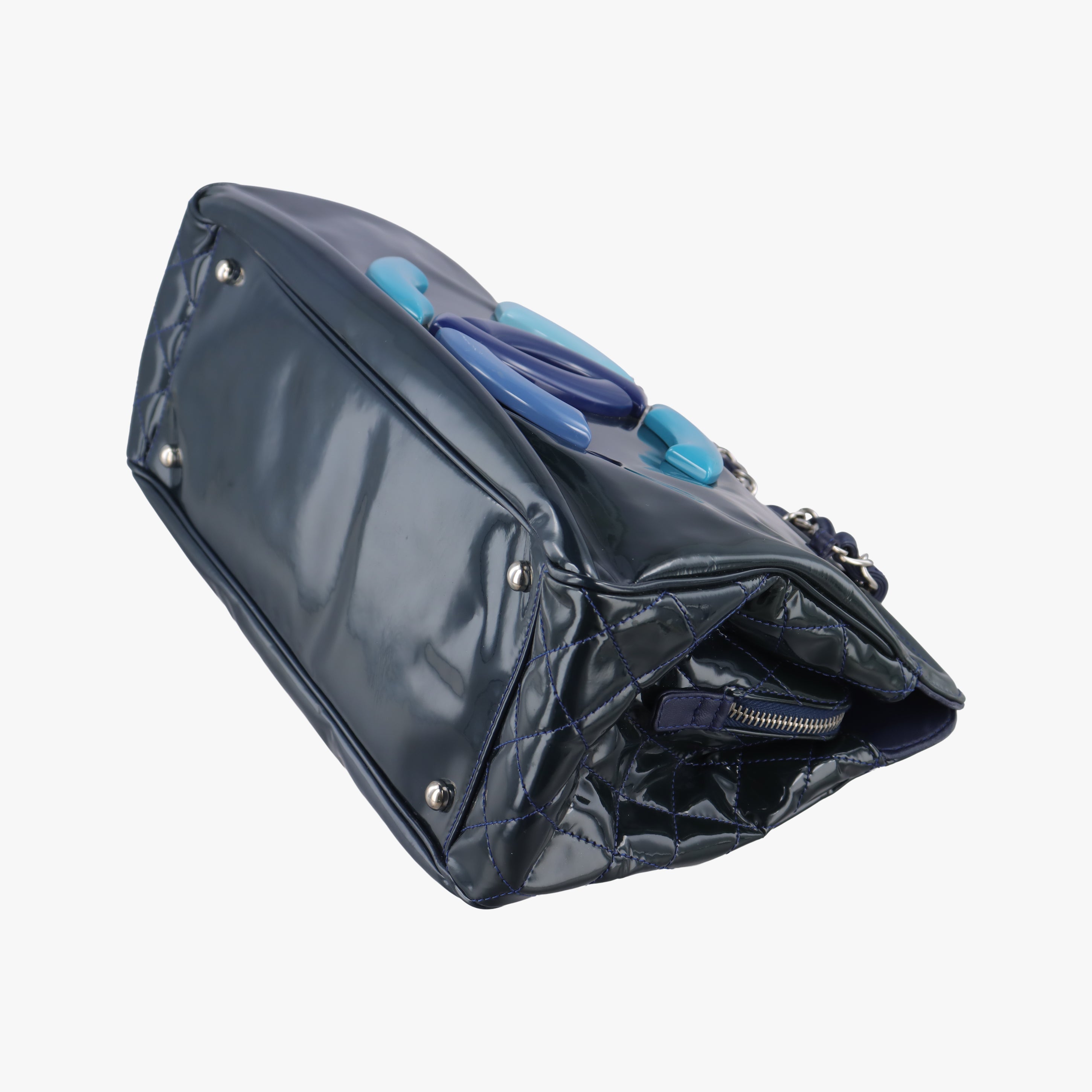 Pre-owned Chanel Paris-Venice Vinyl Lipstick Ligne Blue Patent Leather A47926 shoulderbag | stylenewstar