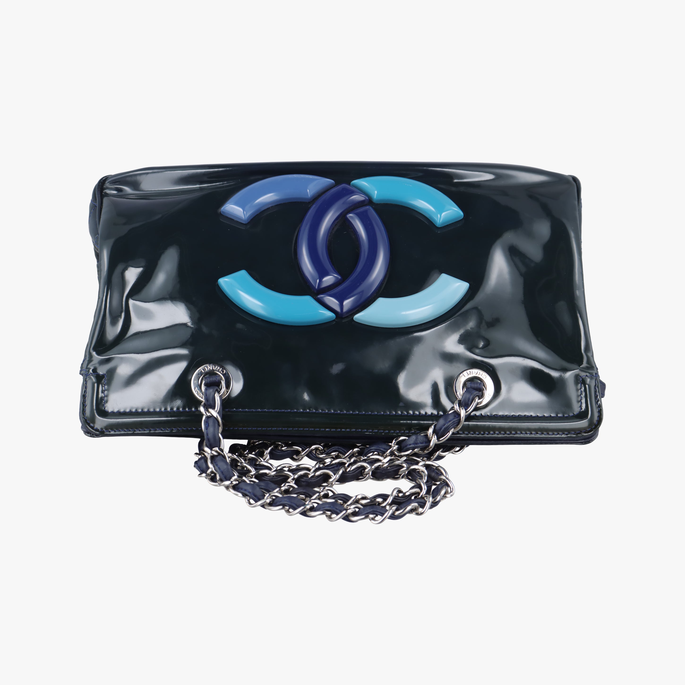 Pre-owned Chanel Paris-Venice Vinyl Lipstick Ligne Blue Patent Leather A47926 shoulderbag | stylenewstar