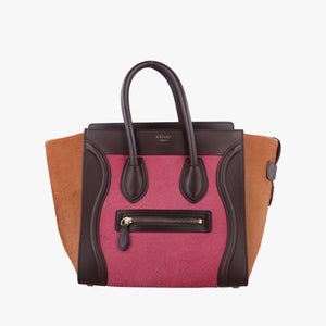 Pre-owned Celine Luggage Micro shopper Pink x Brown x Orange ponyhair  handbag | stylenewstar