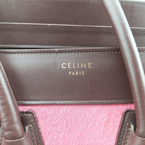 Pre-owned Celine Luggage Micro shopper Pink x Brown x Orange ponyhair  handbag | stylenewstar