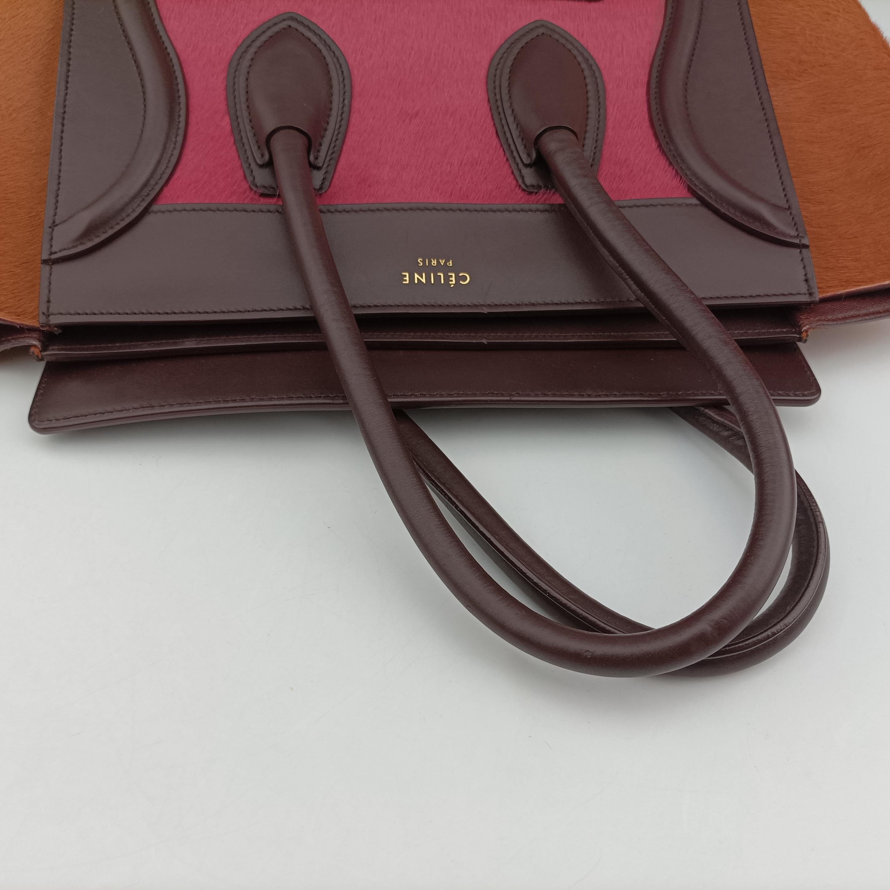 Pre-owned Celine Luggage Micro shopper Pink x Brown x Orange ponyhair  handbag | stylenewstar