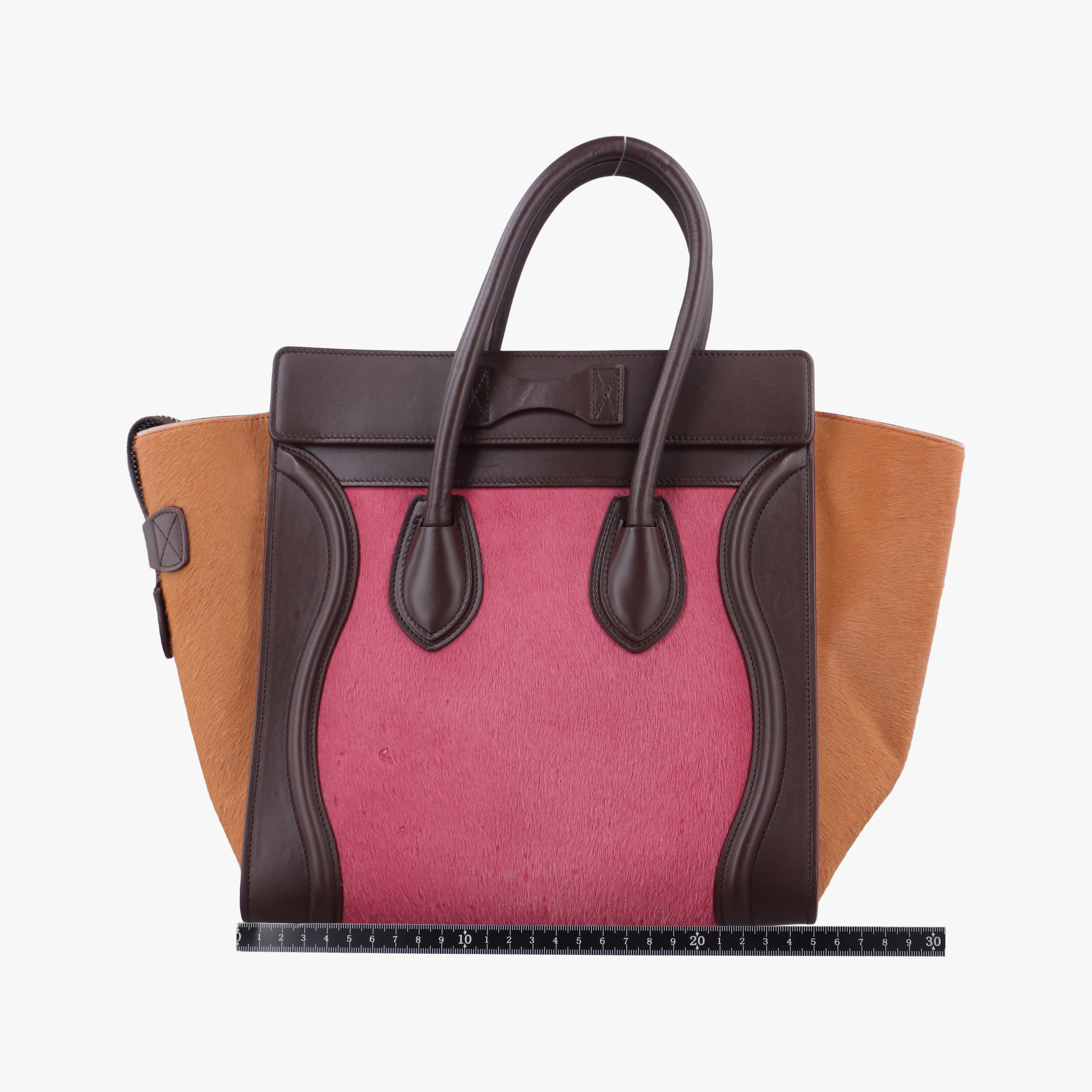 Pre-owned Celine Luggage Micro shopper Pink x Brown x Orange ponyhair  handbag | stylenewstar