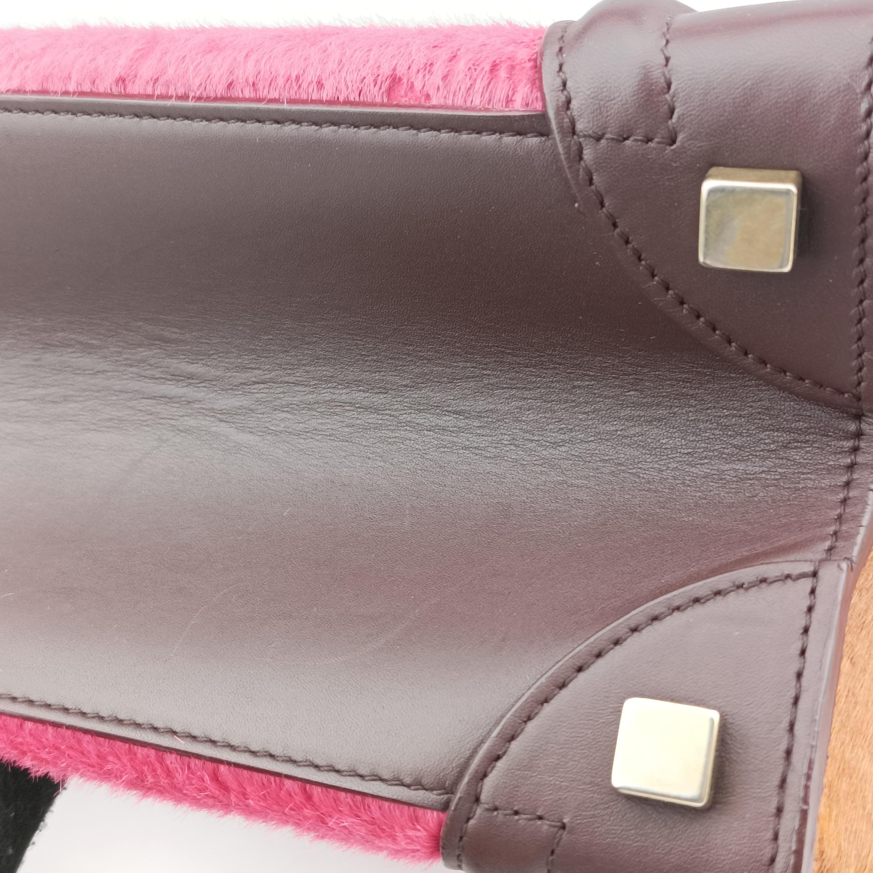 Pre-owned Celine Luggage Micro shopper Pink x Brown x Orange ponyhair  handbag | stylenewstar
