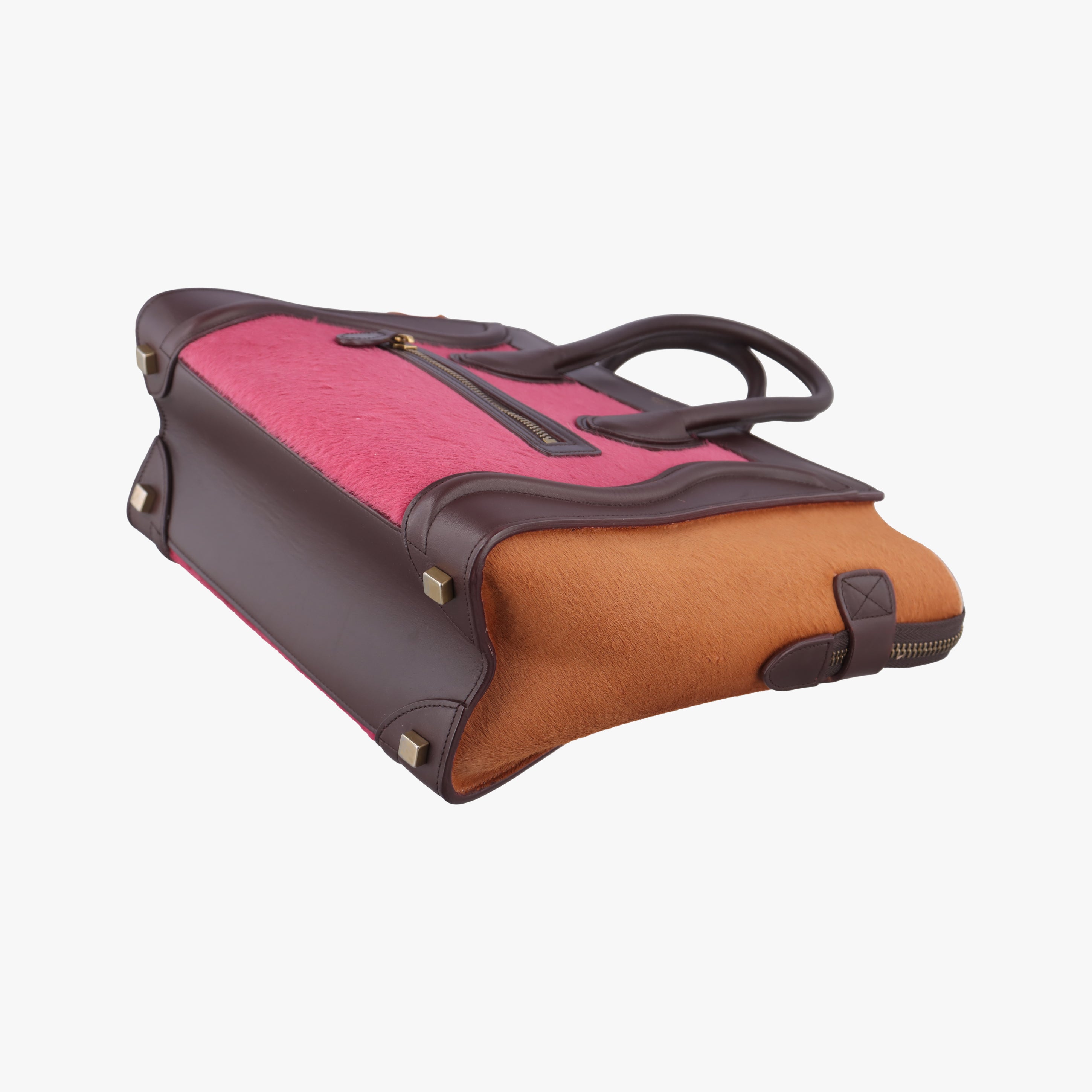 Pre-owned Celine Luggage Micro shopper Pink x Brown x Orange ponyhair  handbag | stylenewstar