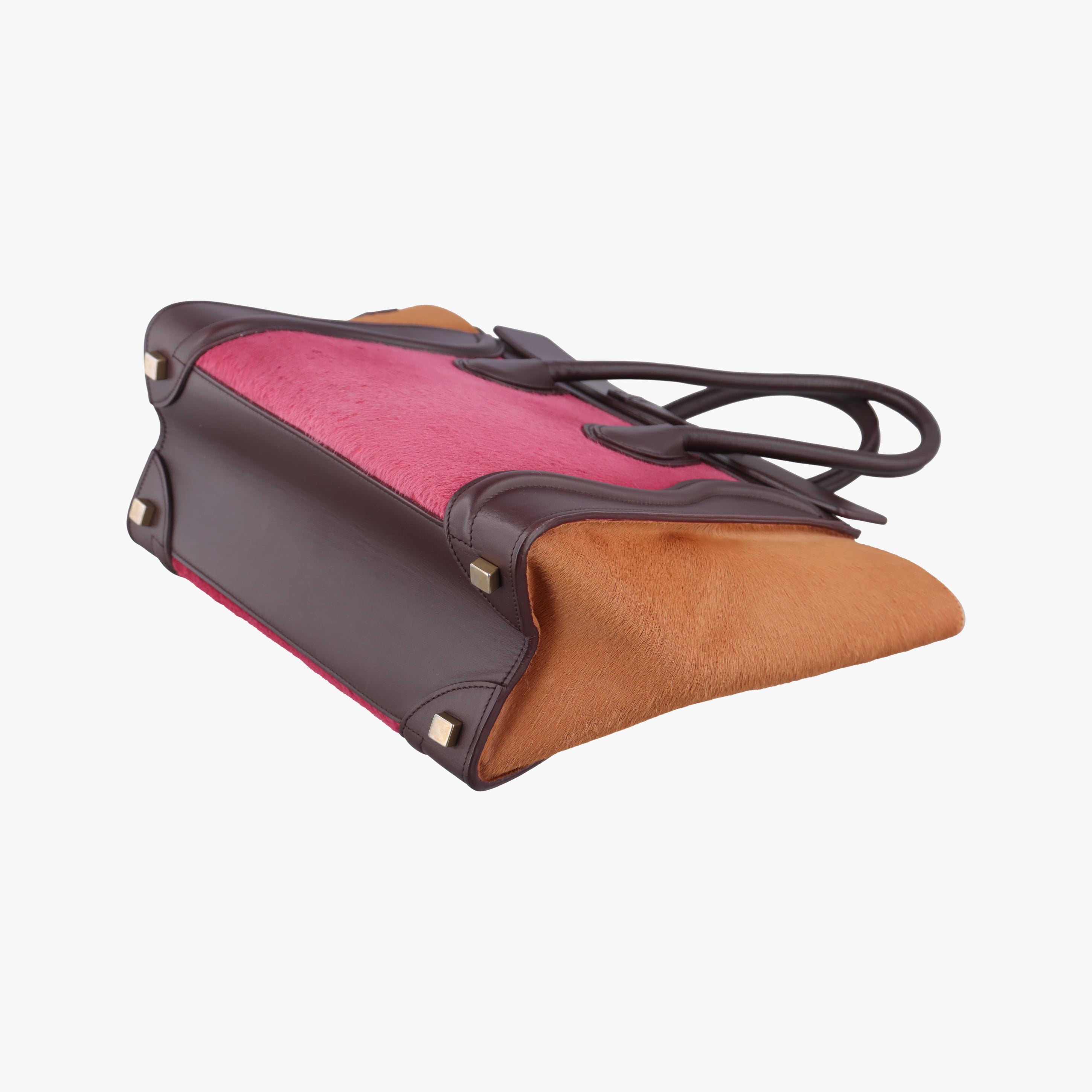 Pre-owned Celine Luggage Micro shopper Pink x Brown x Orange ponyhair  handbag | stylenewstar