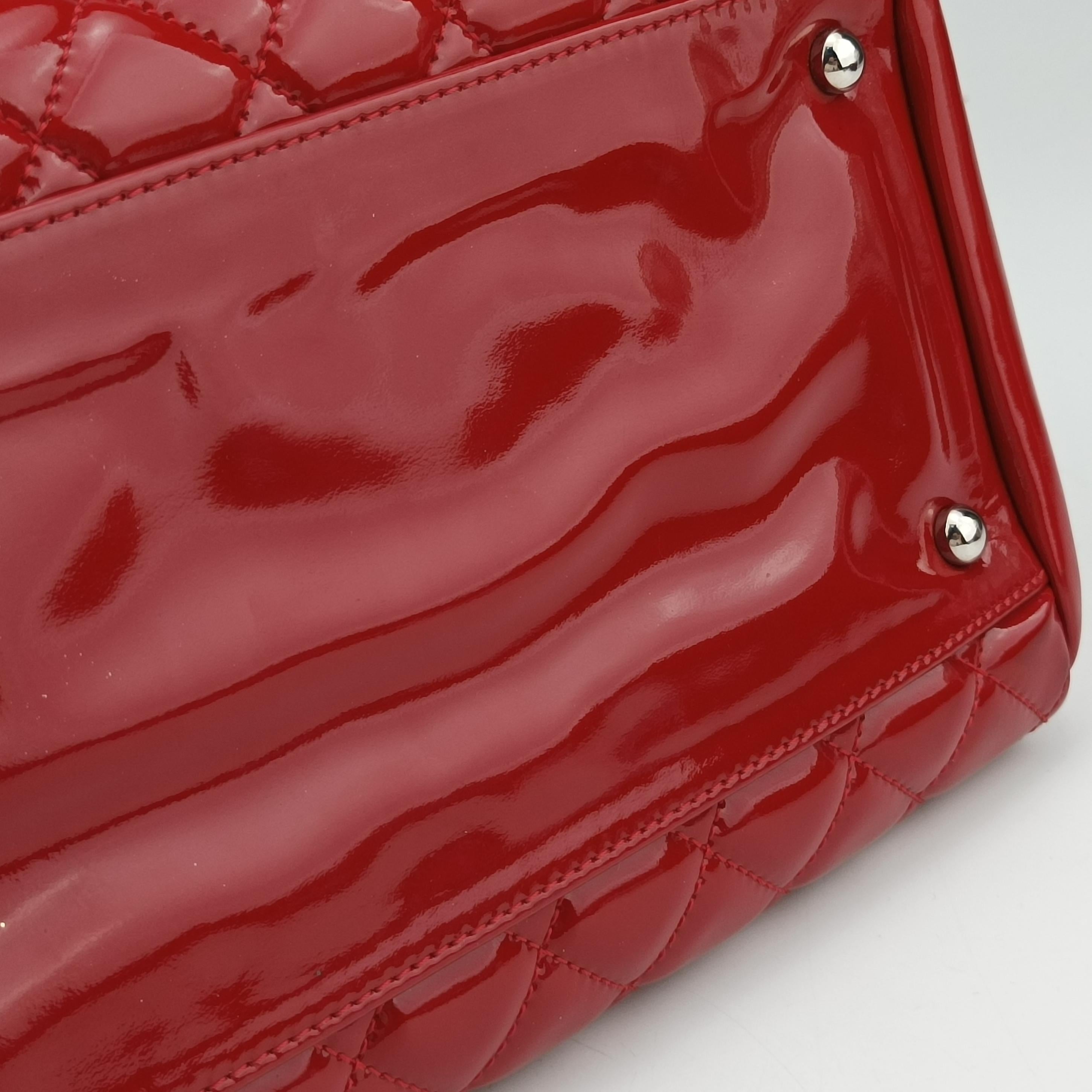 Pre-owned Chanel Mademoiselle Bowling Red Patent A50558 shoulderbag | stylenewstar