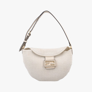 Pre-owned Fendi Croissant Crochet White Fabric × leather 8BR790 shoulderbag | stylenewstar