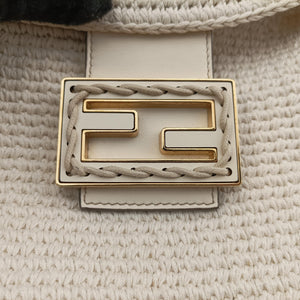Pre-owned Fendi Croissant Crochet White Fabric × leather 8BR790 shoulderbag | stylenewstar