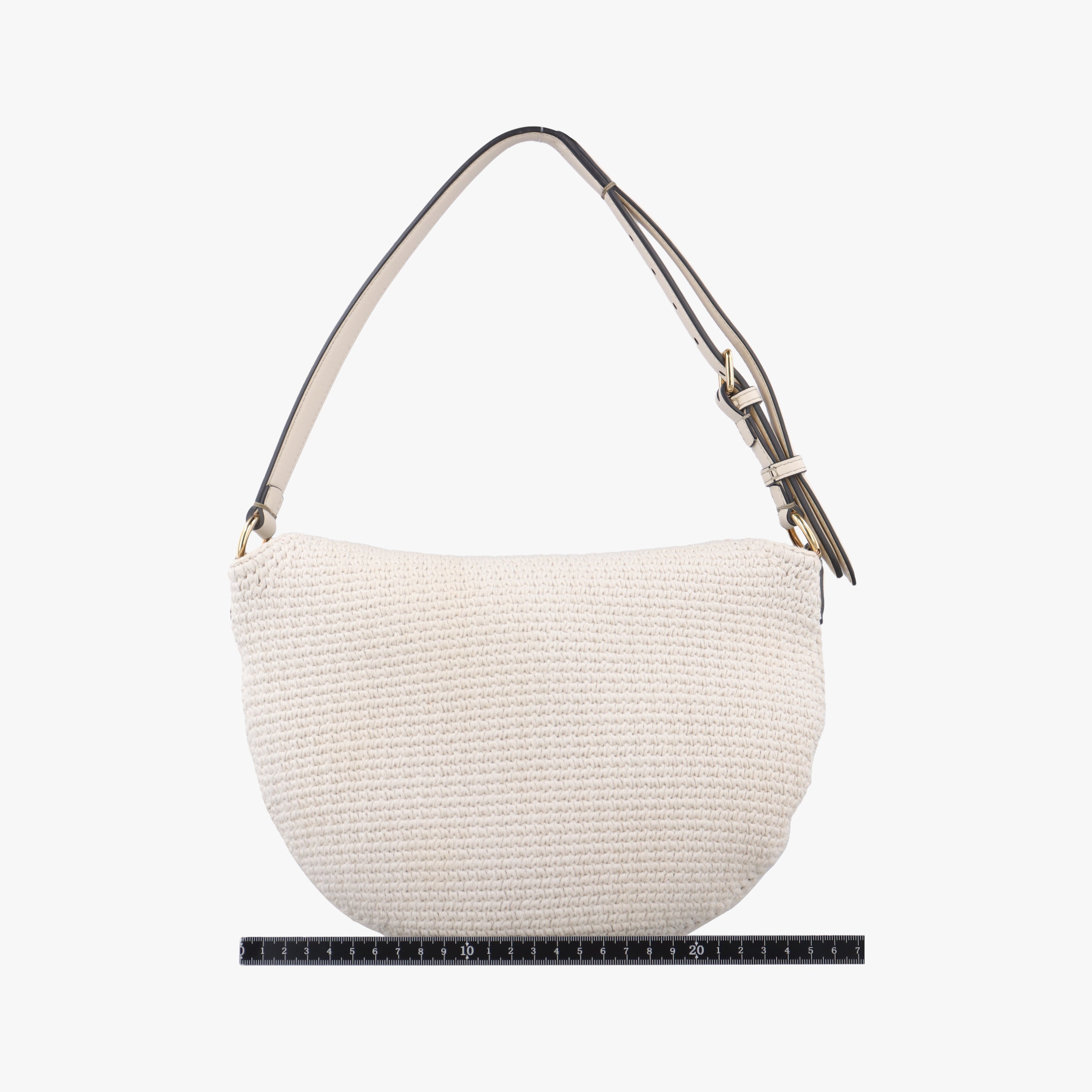 Pre-owned Fendi Croissant Crochet White Fabric × leather 8BR790 shoulderbag | stylenewstar