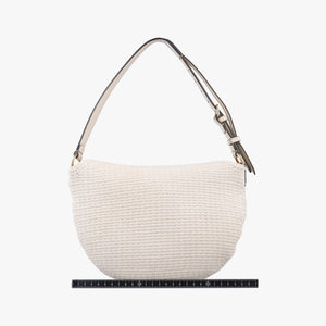 Pre-owned Fendi Croissant Crochet White Fabric × leather 8BR790 shoulderbag | stylenewstar