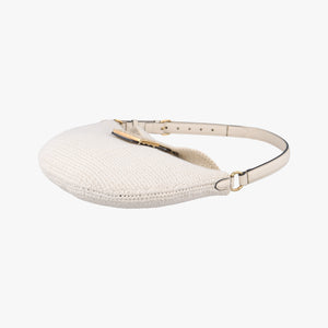 Pre-owned Fendi Croissant Crochet White Fabric × leather 8BR790 shoulderbag | stylenewstar