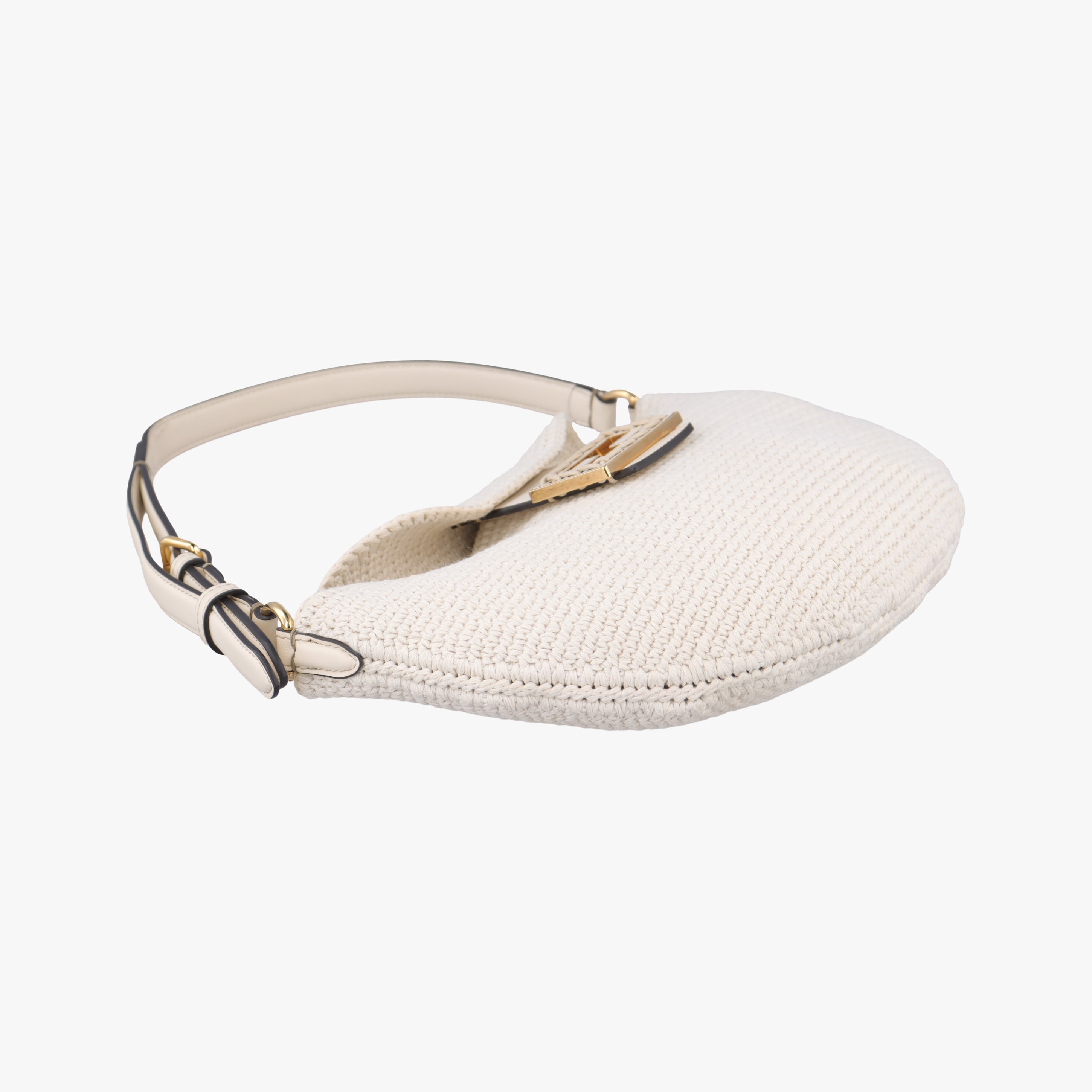 Pre-owned Fendi Croissant Crochet White Fabric × leather 8BR790 shoulderbag | stylenewstar
