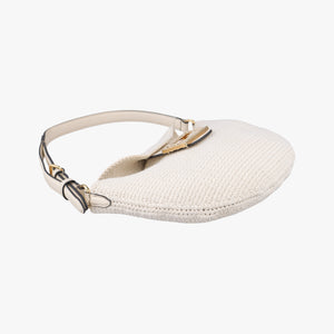 Pre-owned Fendi Croissant Crochet White Fabric × leather 8BR790 shoulderbag | stylenewstar