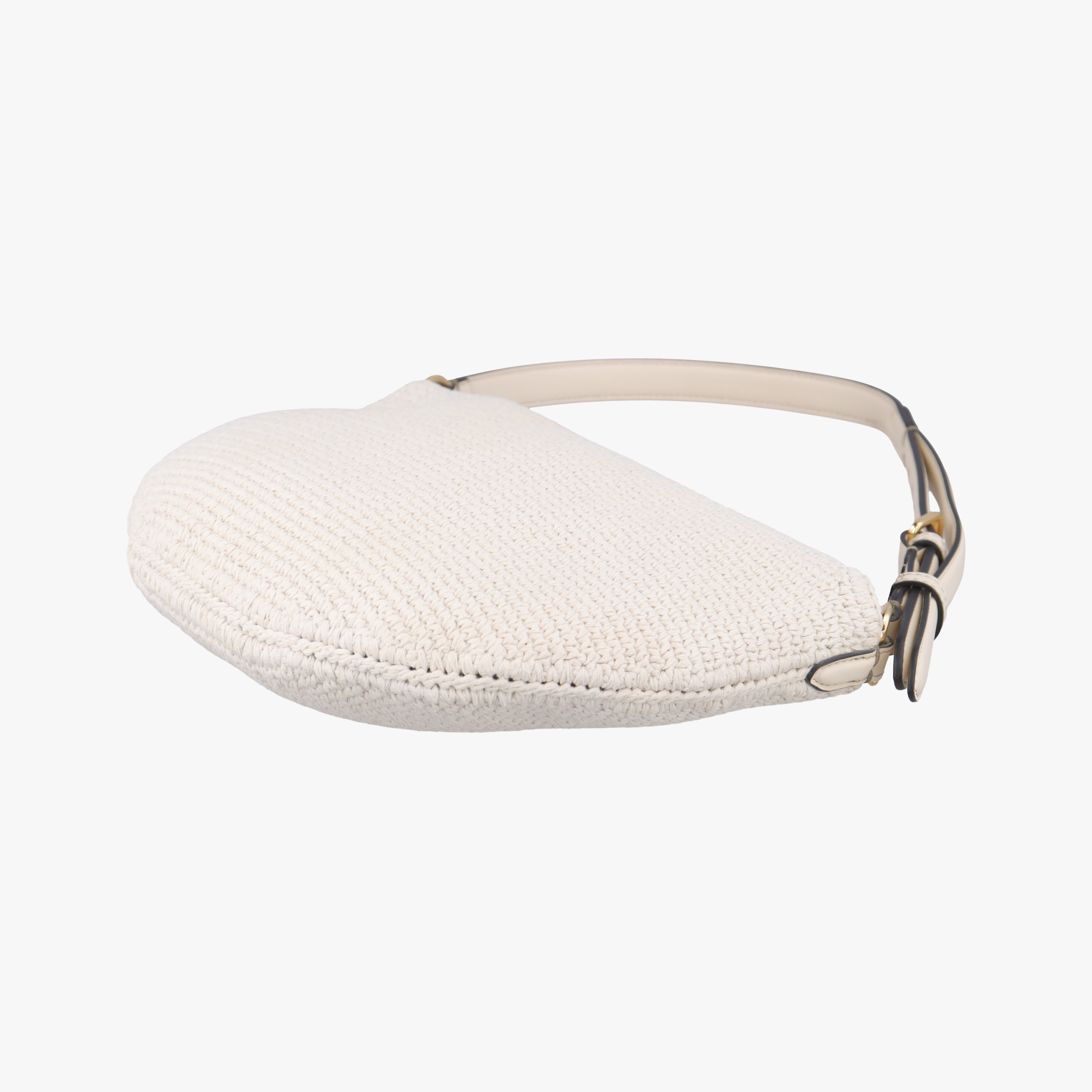Pre-owned Fendi Croissant Crochet White Fabric × leather 8BR790 shoulderbag | stylenewstar