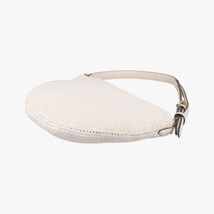 Pre-owned Fendi Croissant Crochet White Fabric × leather 8BR790 shoulderbag | stylenewstar