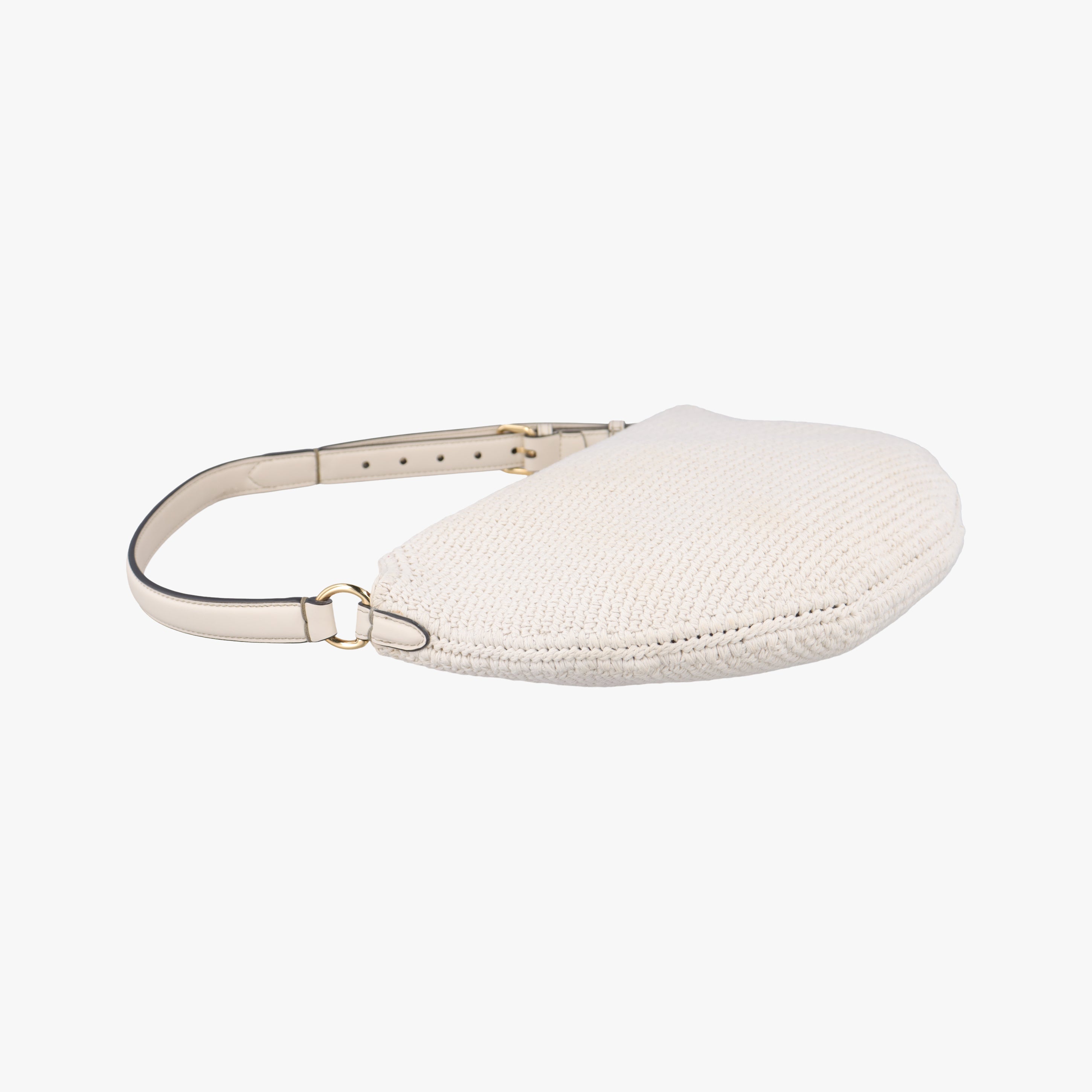 Pre-owned Fendi Croissant Crochet White Fabric × leather 8BR790 shoulderbag | stylenewstar