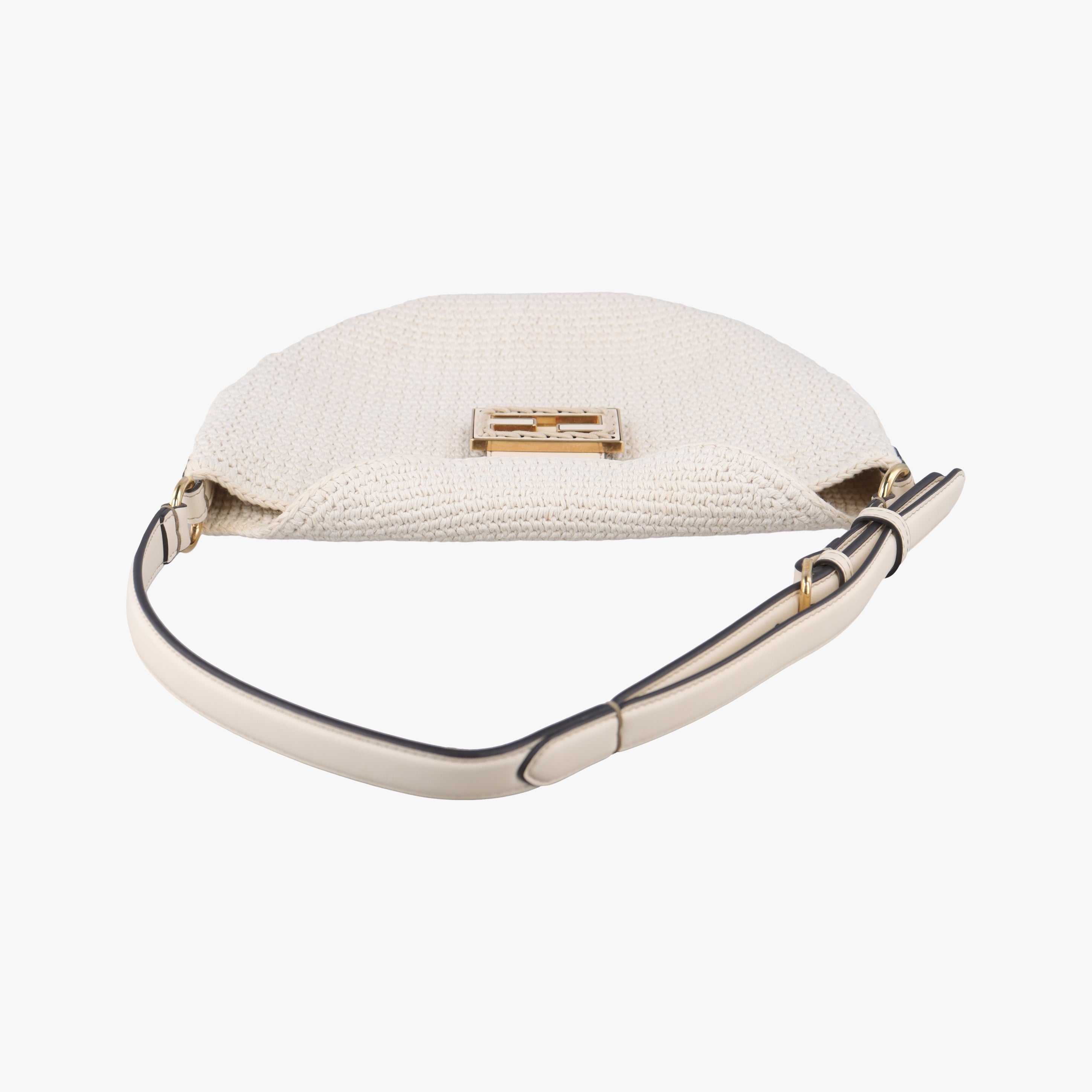 Pre-owned Fendi Croissant Crochet White Fabric × leather 8BR790 shoulderbag | stylenewstar