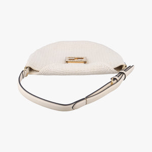 Pre-owned Fendi Croissant Crochet White Fabric × leather 8BR790 shoulderbag | stylenewstar