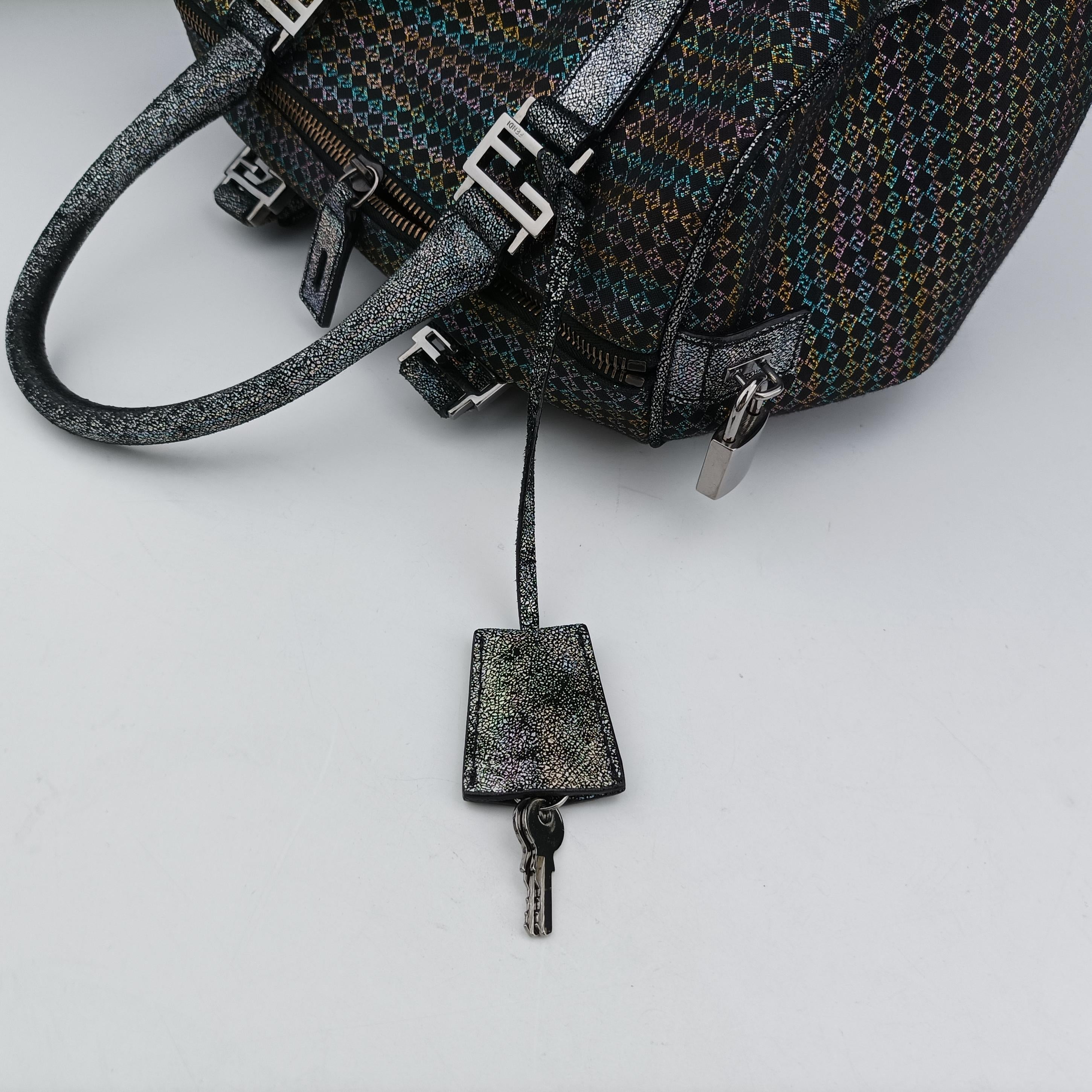 Pre-owned Fendi Zucchino Glitter Logo Multicolour canvas 8BL068 handbag | stylenewstar