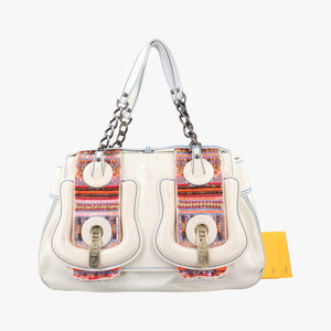 Vintage Fendi Stripe Calfhair and Velvet White Patent 8BN165 handbag | stylenewstar