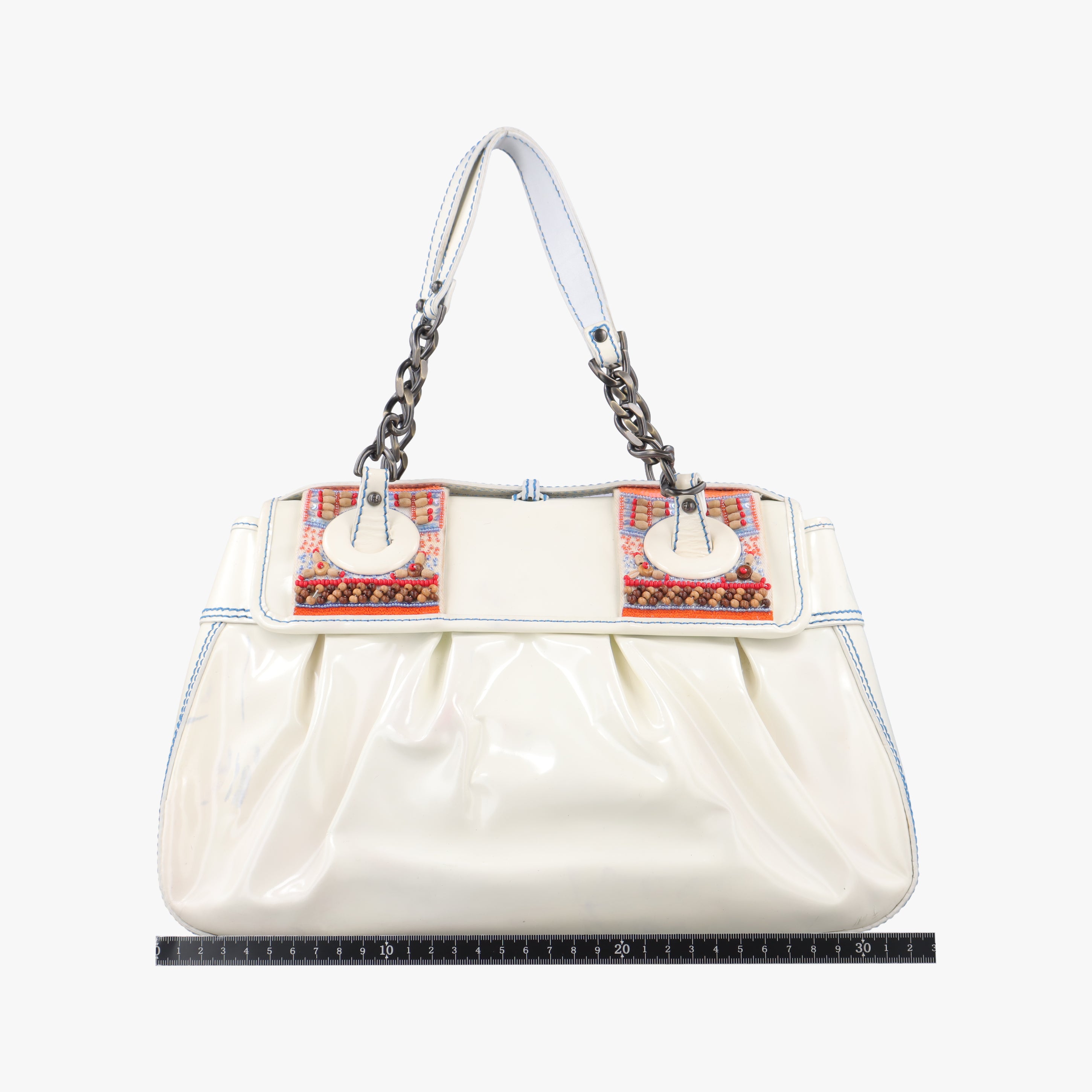 Vintage Fendi Stripe Calfhair and Velvet White Patent 8BN165 handbag | stylenewstar