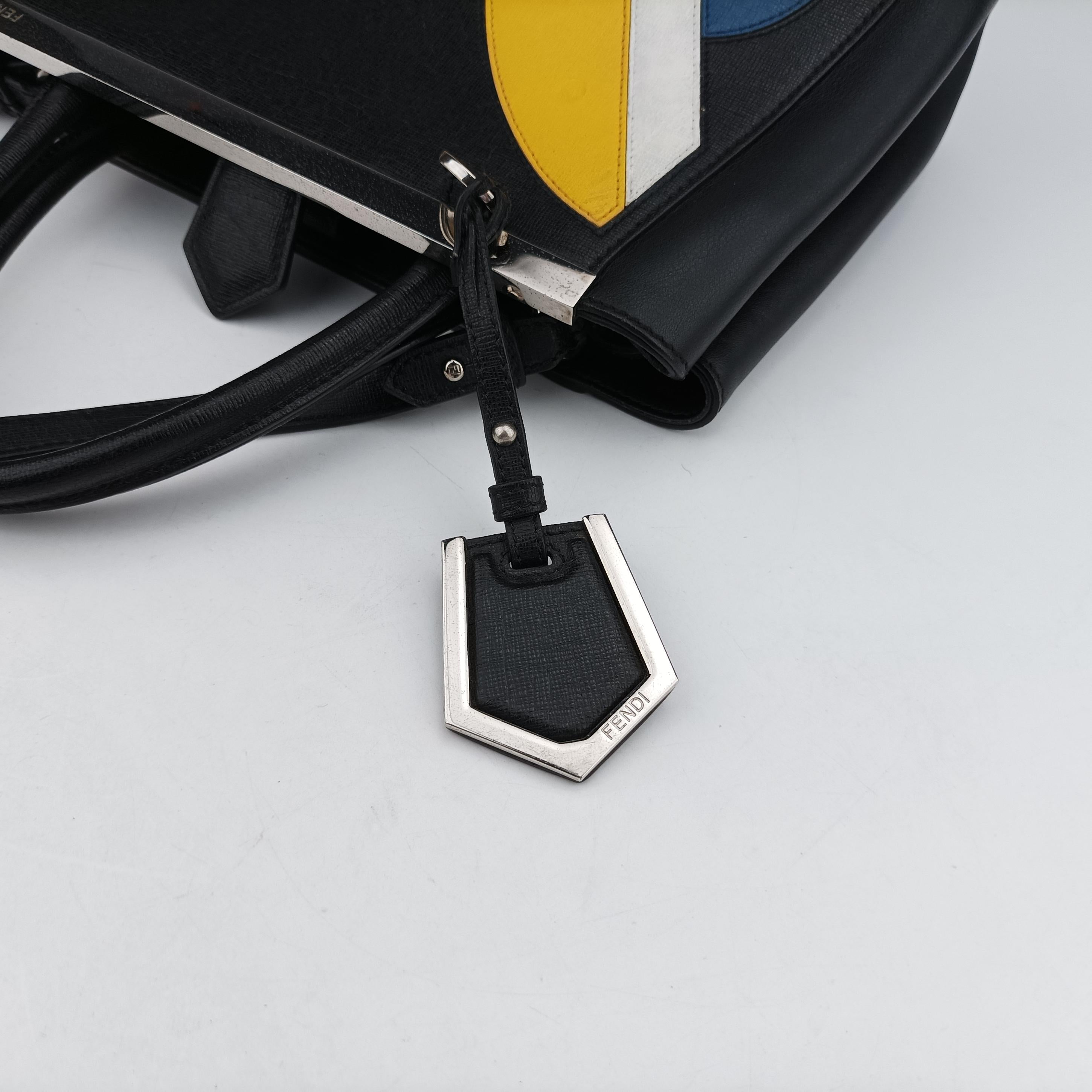 Pre-owned Fendi Petite 2 JOURS Black x Multicolor Leather 8BH253 shoulderbag | stylenewstar