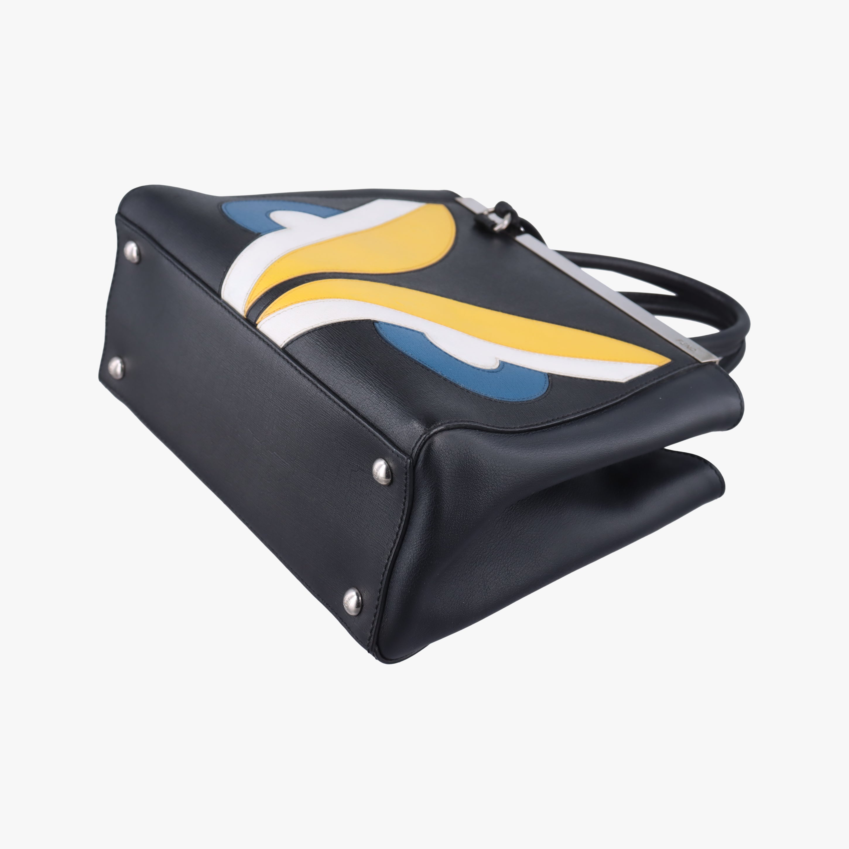 Pre-owned Fendi Petite 2 JOURS Black x Multicolor Leather 8BH253 shoulderbag | stylenewstar