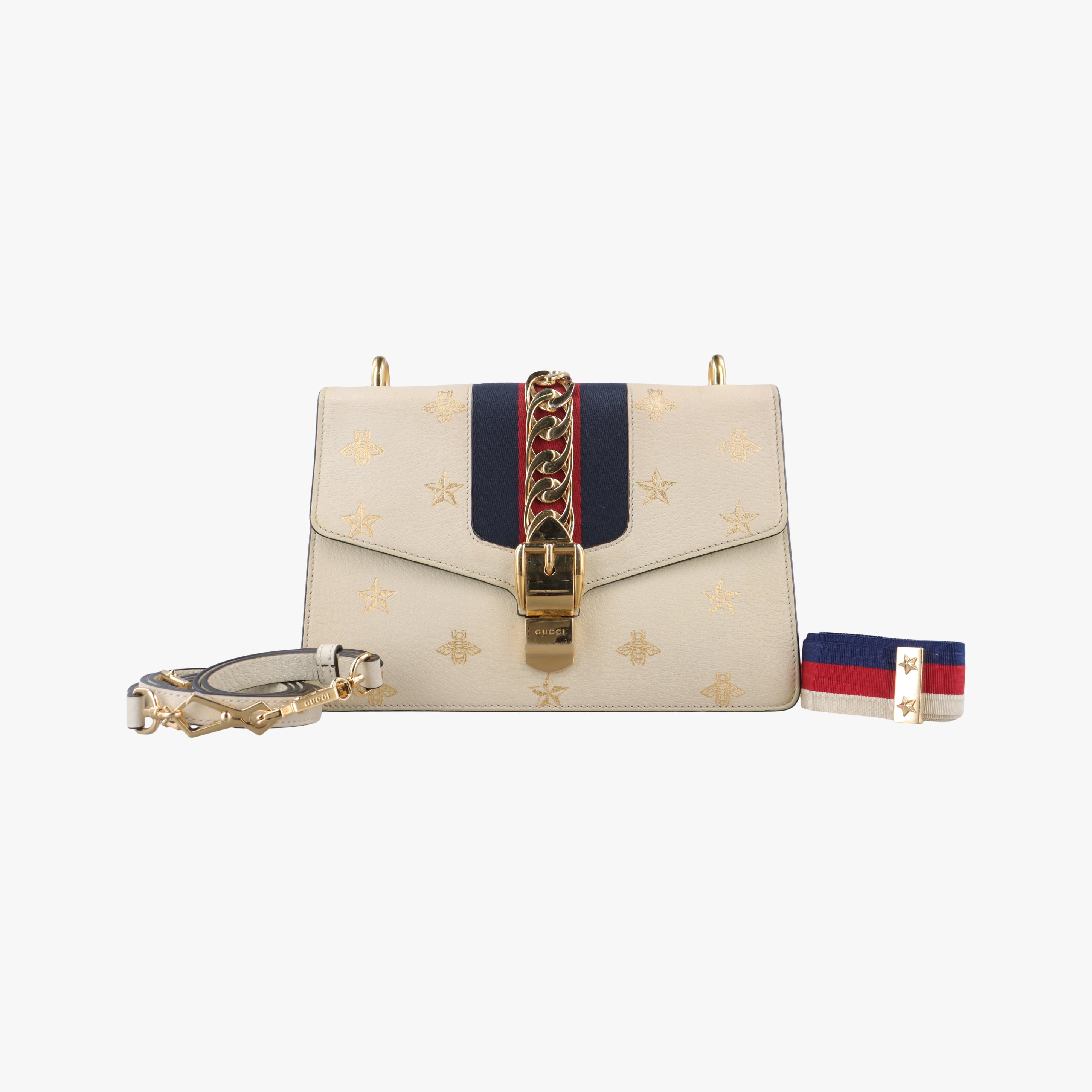 Secondhand Gucci Sylvie Ivory x Navy x Red Leather 524405 shoulderbag | stylenewstar