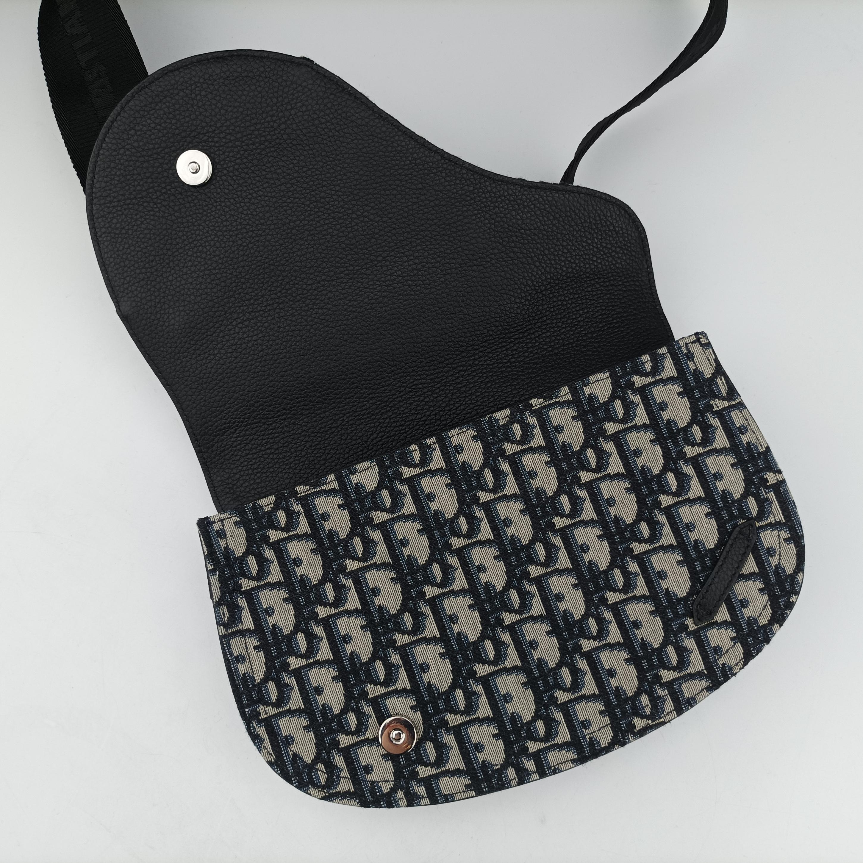 Secondhand Christian Dior Saddle Pouch Navy×Gray Jacquard  shoulderbag | stylenewstar
