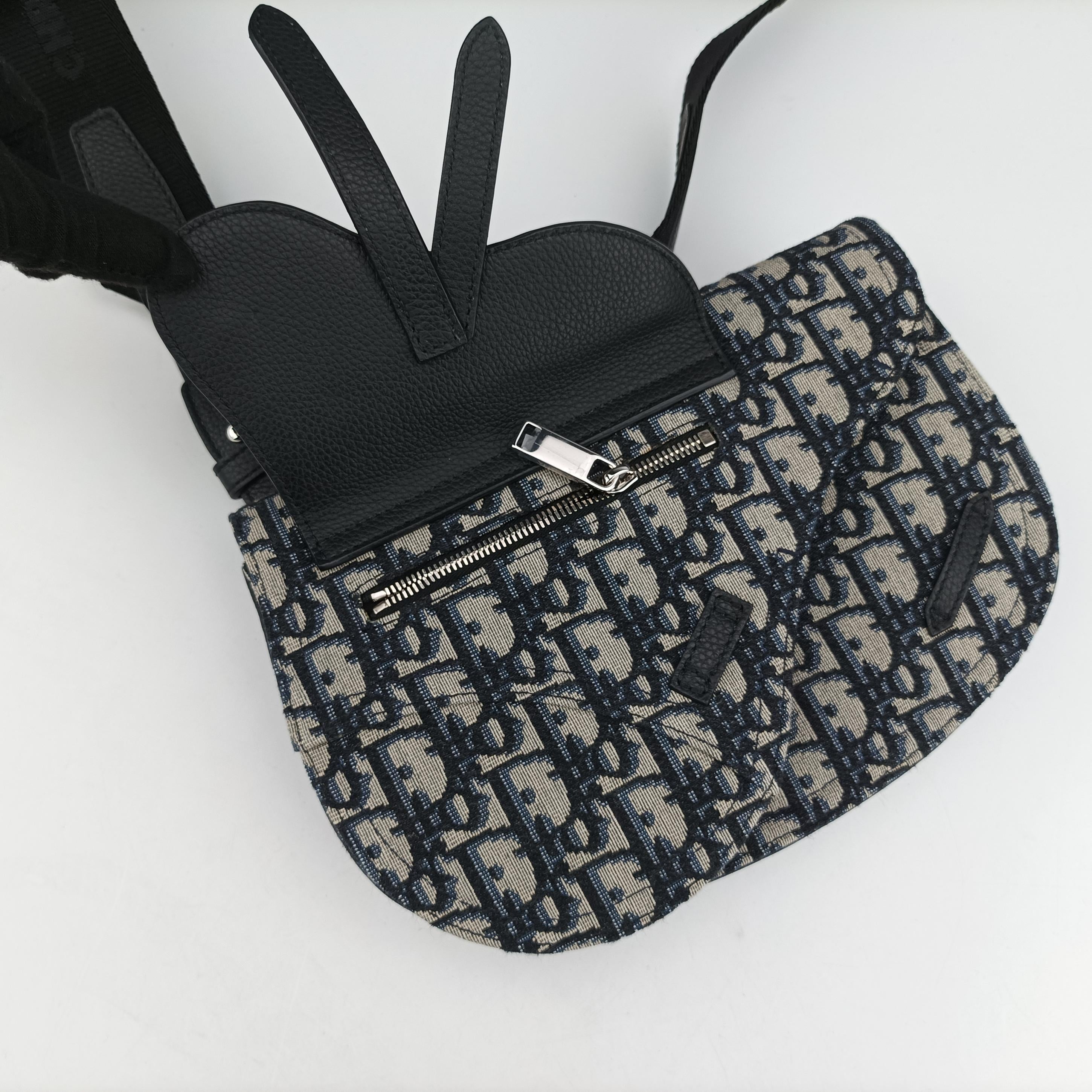 Secondhand Christian Dior Saddle Pouch Navy×Gray Jacquard  shoulderbag | stylenewstar