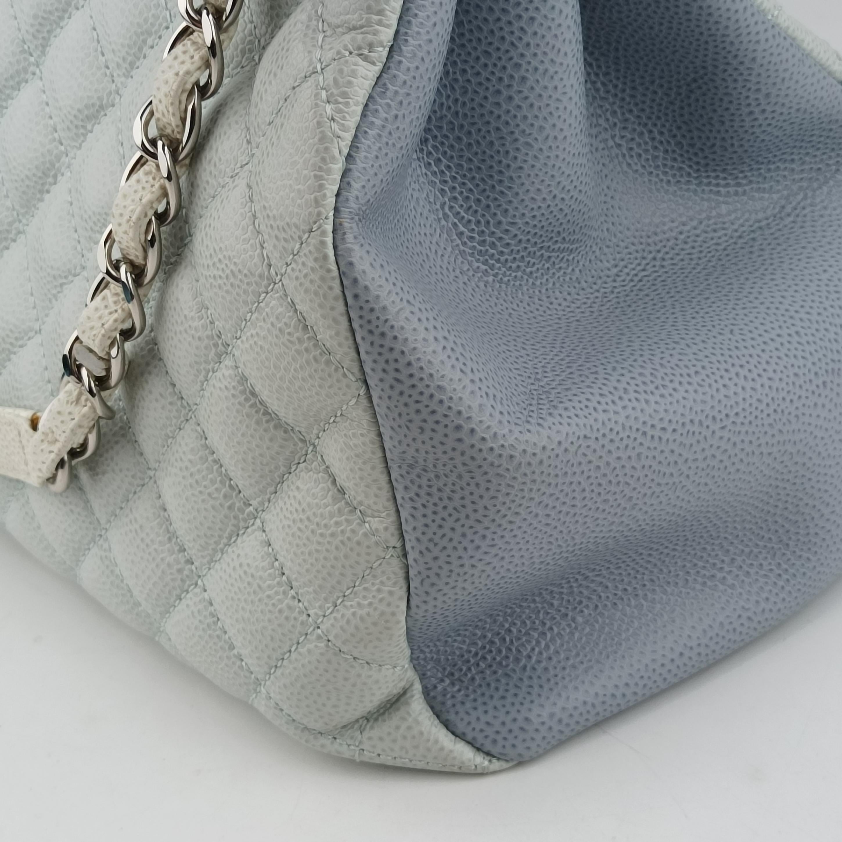 Pre-owned Chanel Mademoiselle Bowling Blue x Light Blue Caviar Leather A67642 handbag | stylenewstar