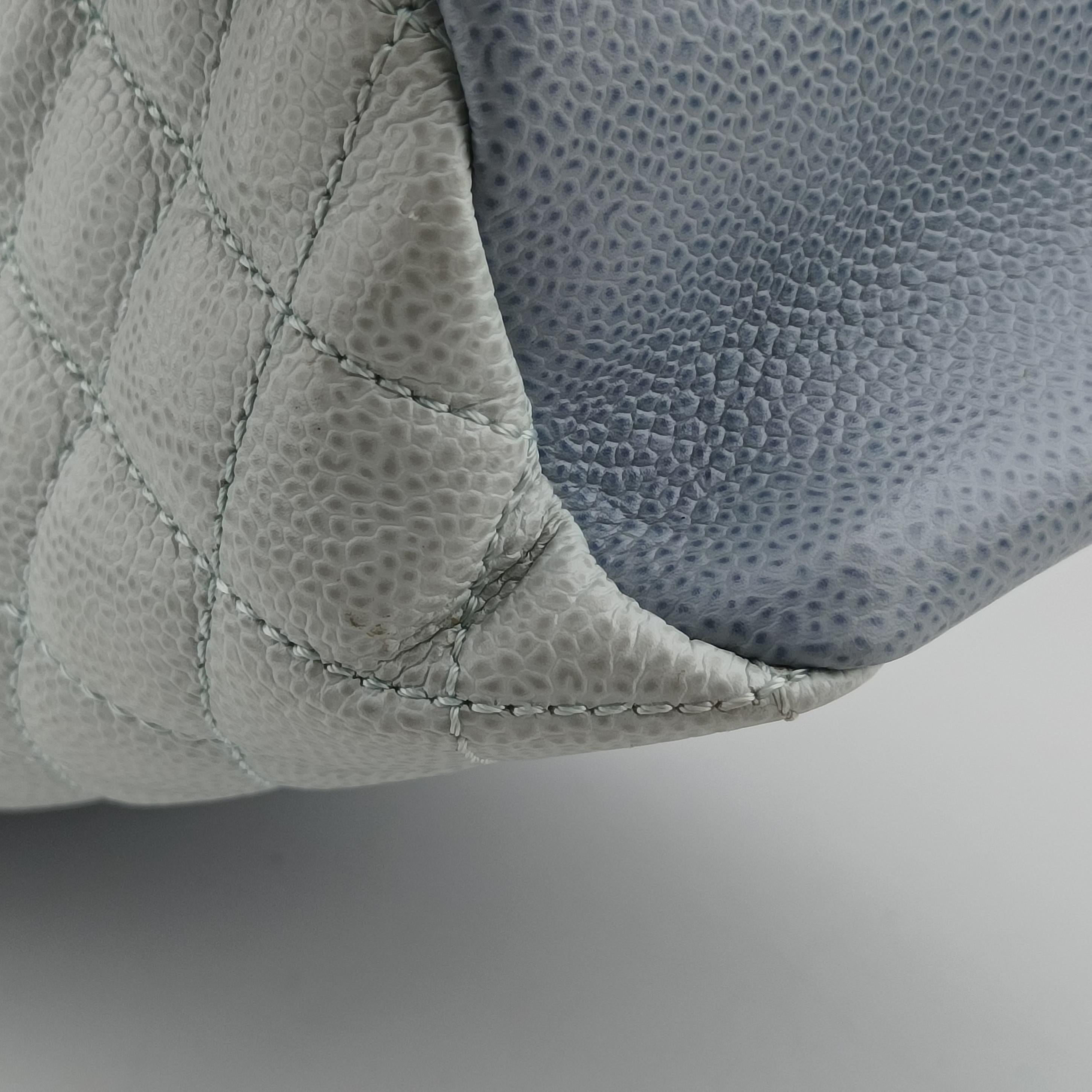 Pre-owned Chanel Mademoiselle Bowling Blue x Light Blue Caviar Leather A67642 handbag | stylenewstar