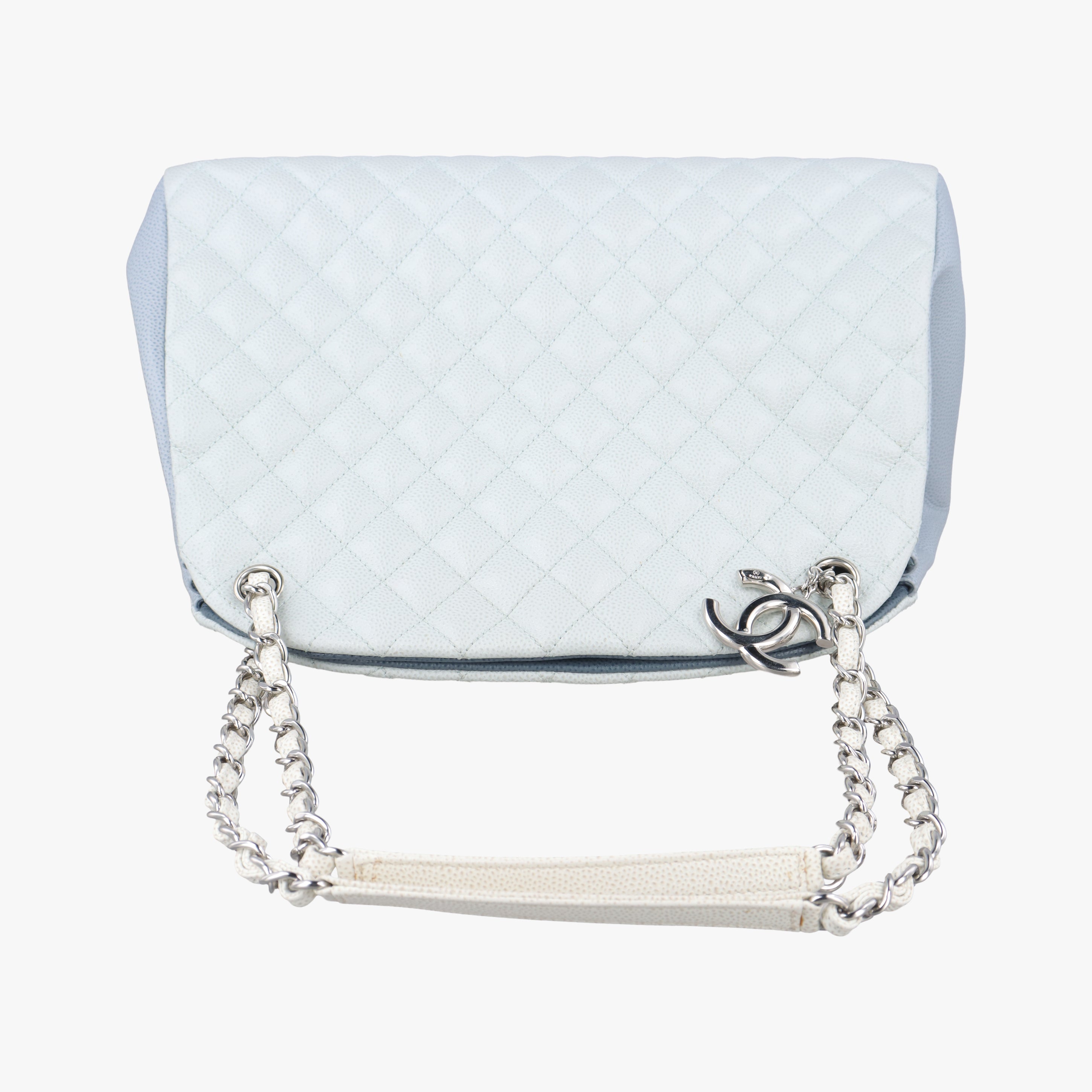 Pre-owned Chanel Mademoiselle Bowling Blue x Light Blue Caviar Leather A67642 handbag | stylenewstar