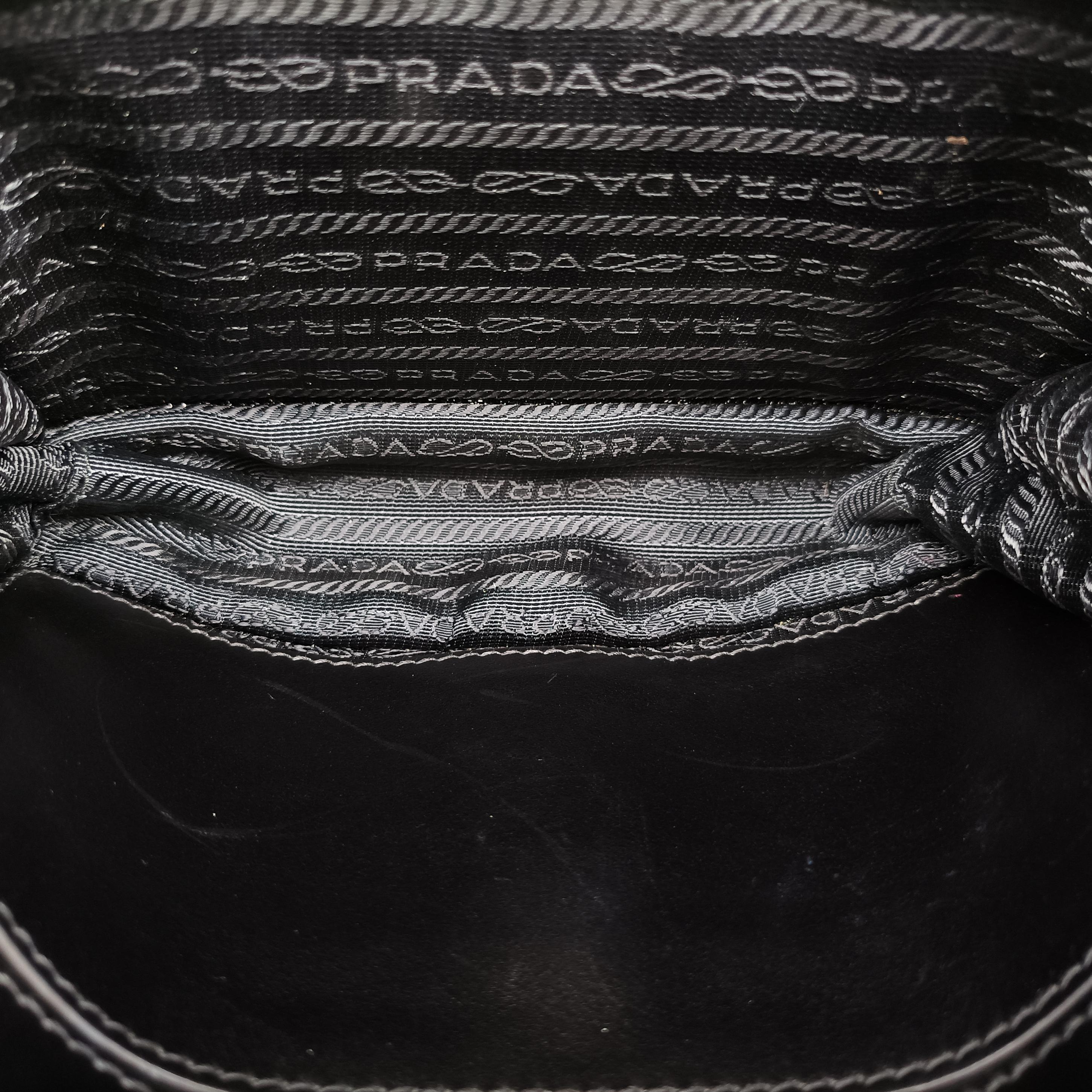 Pre-owned Prada Crystal Ribbons Black×pink×multicolor Leather 1BD067 shoulderbag | stylenewstar