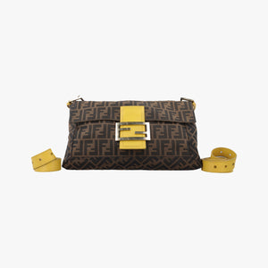 Pre-owned Fendi Baguette Zucchino Brown×Yellow canvas×leather 8BT180 shoulderbag | stylenewstar