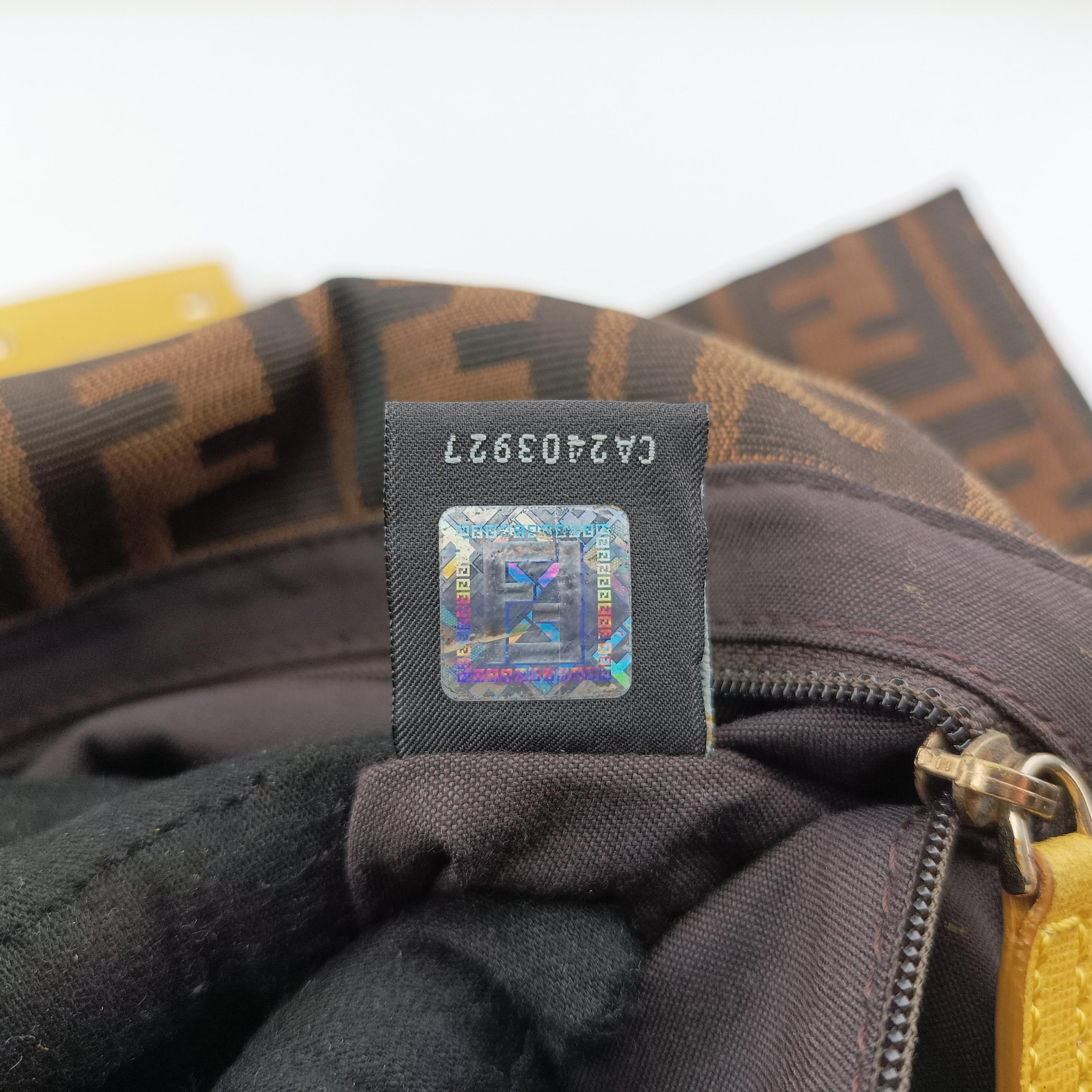 Pre-owned Fendi Baguette Zucchino Brown×Yellow canvas×leather 8BT180 shoulderbag | stylenewstar