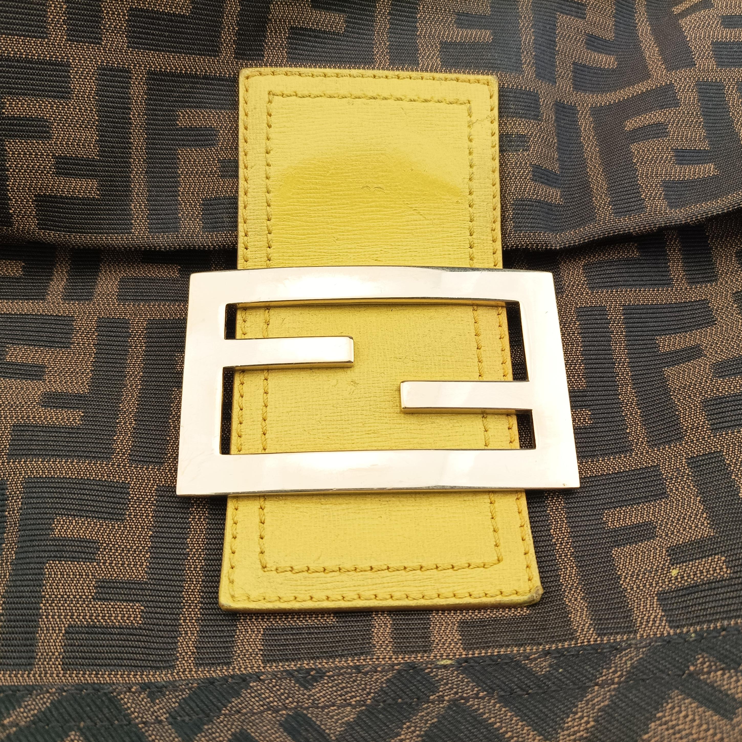 Pre-owned Fendi Baguette Zucchino Brown×Yellow canvas×leather 8BT180 shoulderbag | stylenewstar
