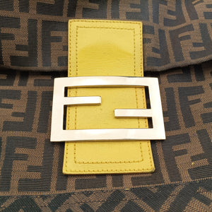 Pre-owned Fendi Baguette Zucchino Brown×Yellow canvas×leather 8BT180 shoulderbag | stylenewstar