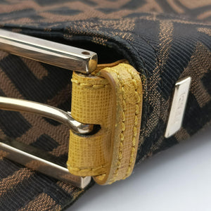 Pre-owned Fendi Baguette Zucchino Brown×Yellow canvas×leather 8BT180 shoulderbag | stylenewstar