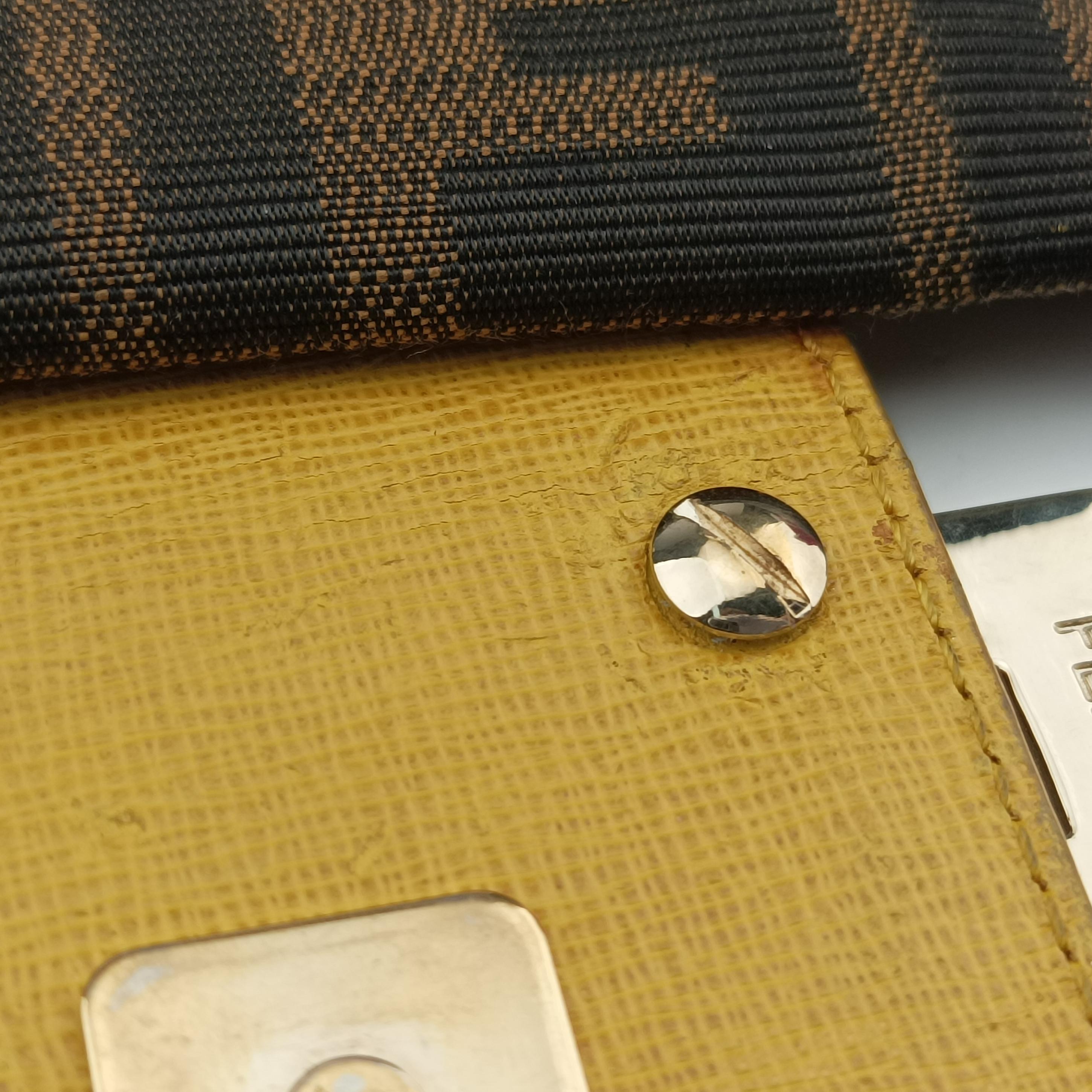 Pre-owned Fendi Baguette Zucchino Brown×Yellow canvas×leather 8BT180 shoulderbag | stylenewstar