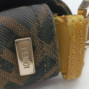 Pre-owned Fendi Baguette Zucchino Brown×Yellow canvas×leather 8BT180 shoulderbag | stylenewstar