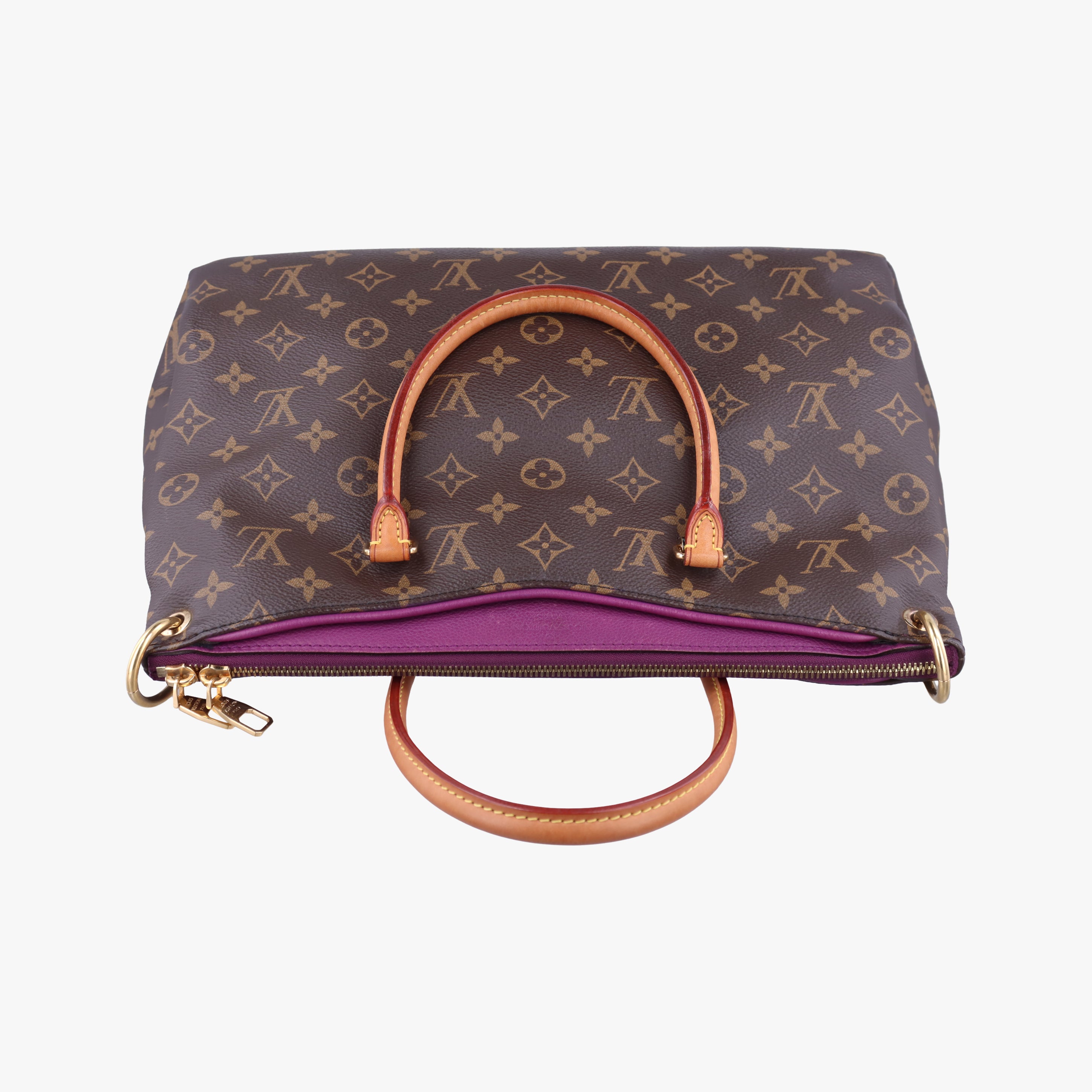 Pre-owned Louis Vuitton PALLAS Brown×CERISE Monogram Canvas×calf leather M92192 shoulderbag | stylenewstar