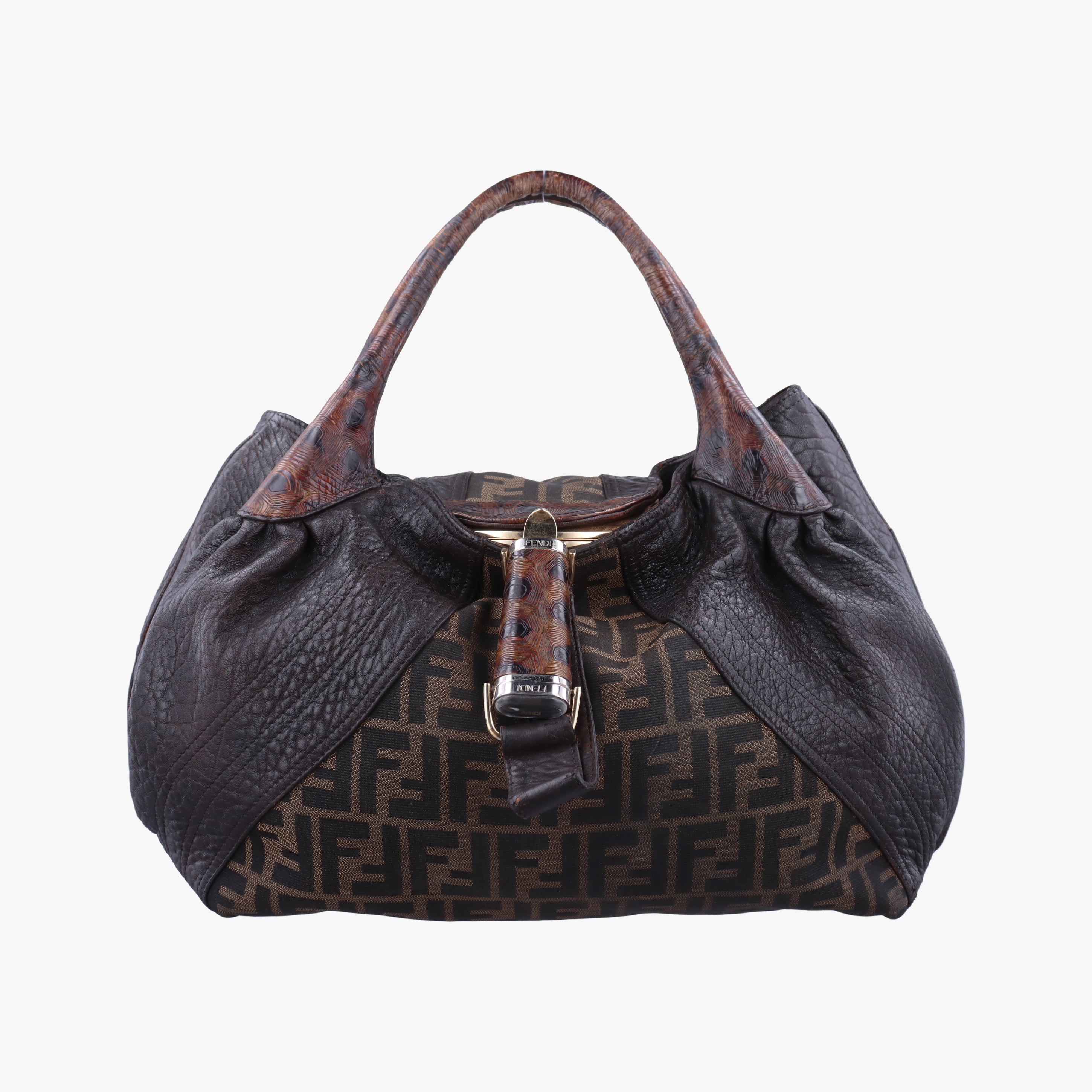 Pre-owned Fendi Spy Brown Canvas×Leather 8BR511 handbag | stylenewstar