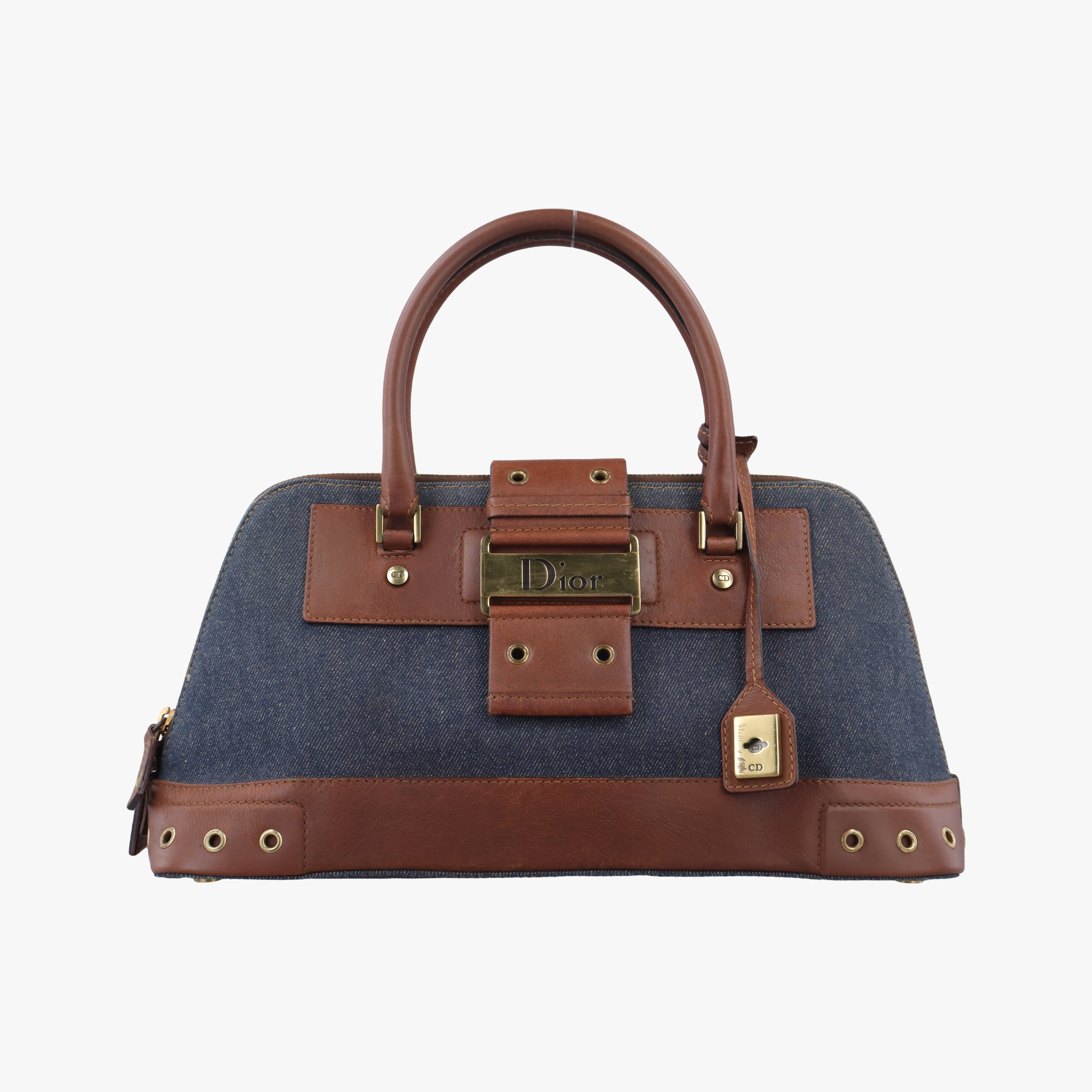 Pre-owned Christian Dior street chic Navy x Brown Leather x Denim  handbag | stylenewstar