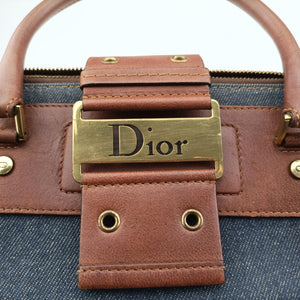 Pre-owned Christian Dior street chic Navy x Brown Leather x Denim  handbag | stylenewstar
