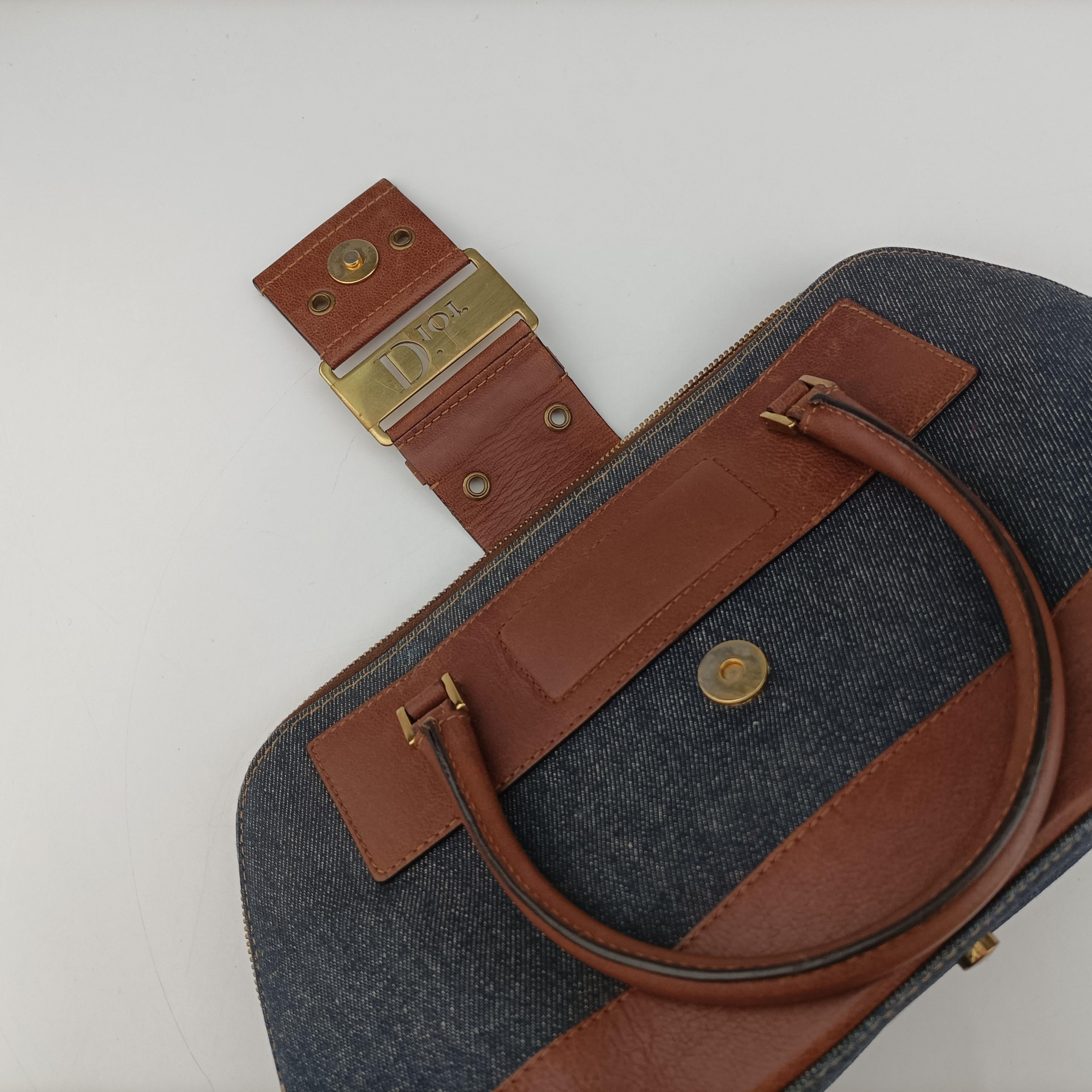 Pre-owned Christian Dior street chic Navy x Brown Leather x Denim  handbag | stylenewstar
