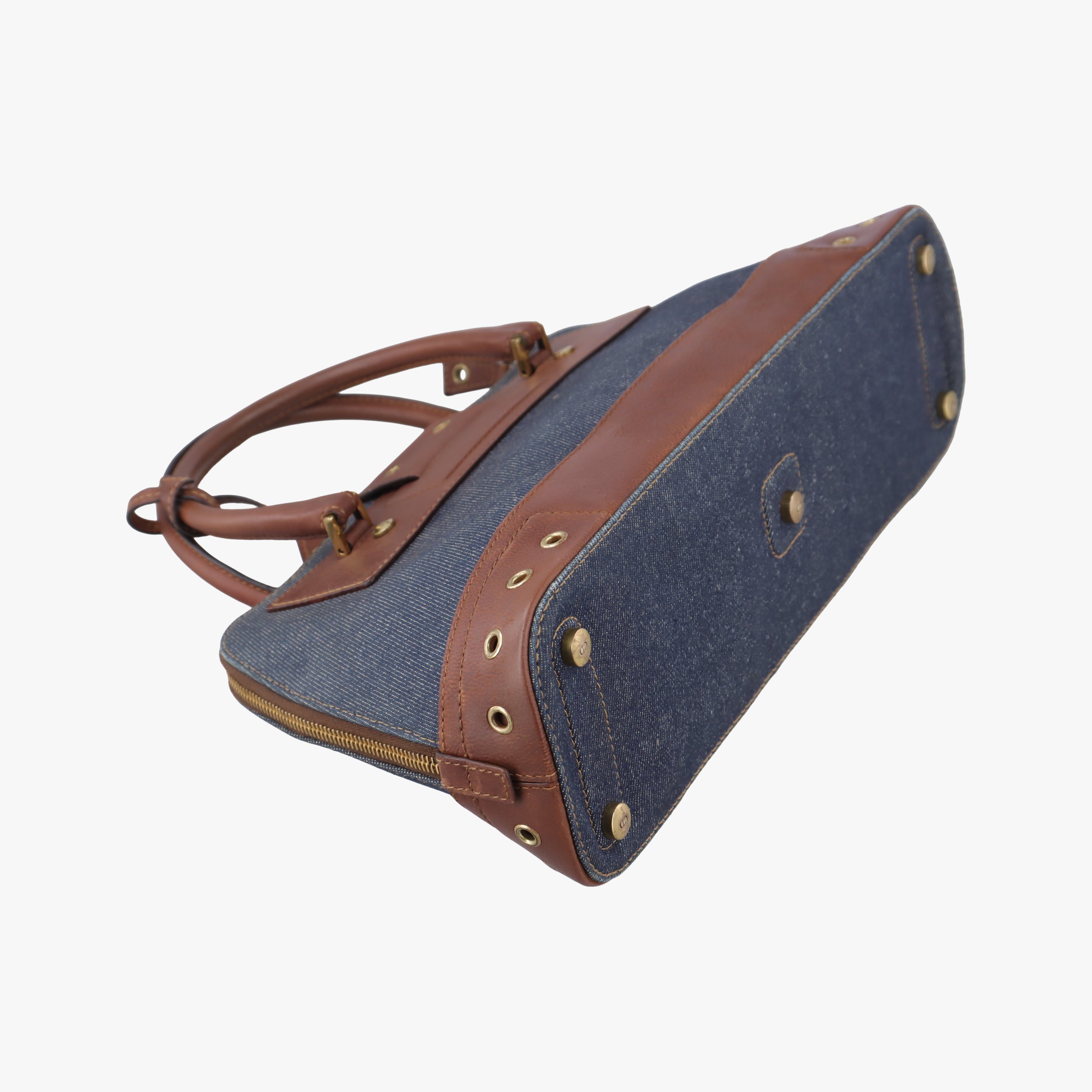 Pre-owned Christian Dior street chic Navy x Brown Leather x Denim  handbag | stylenewstar