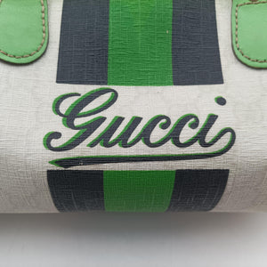 Pre-owned Gucci GG Supreme Tattoo Print Heart Charm Joy Green x White x Black PVC coated canvas 190257 handbag | stylenewstar