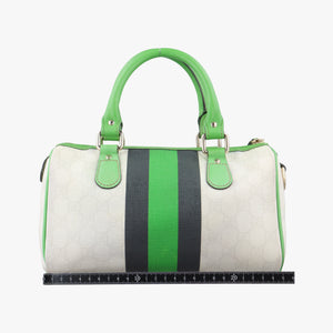 Pre-owned Gucci GG Supreme Tattoo Print Heart Charm Joy Green x White x Black PVC coated canvas 190257 handbag | stylenewstar