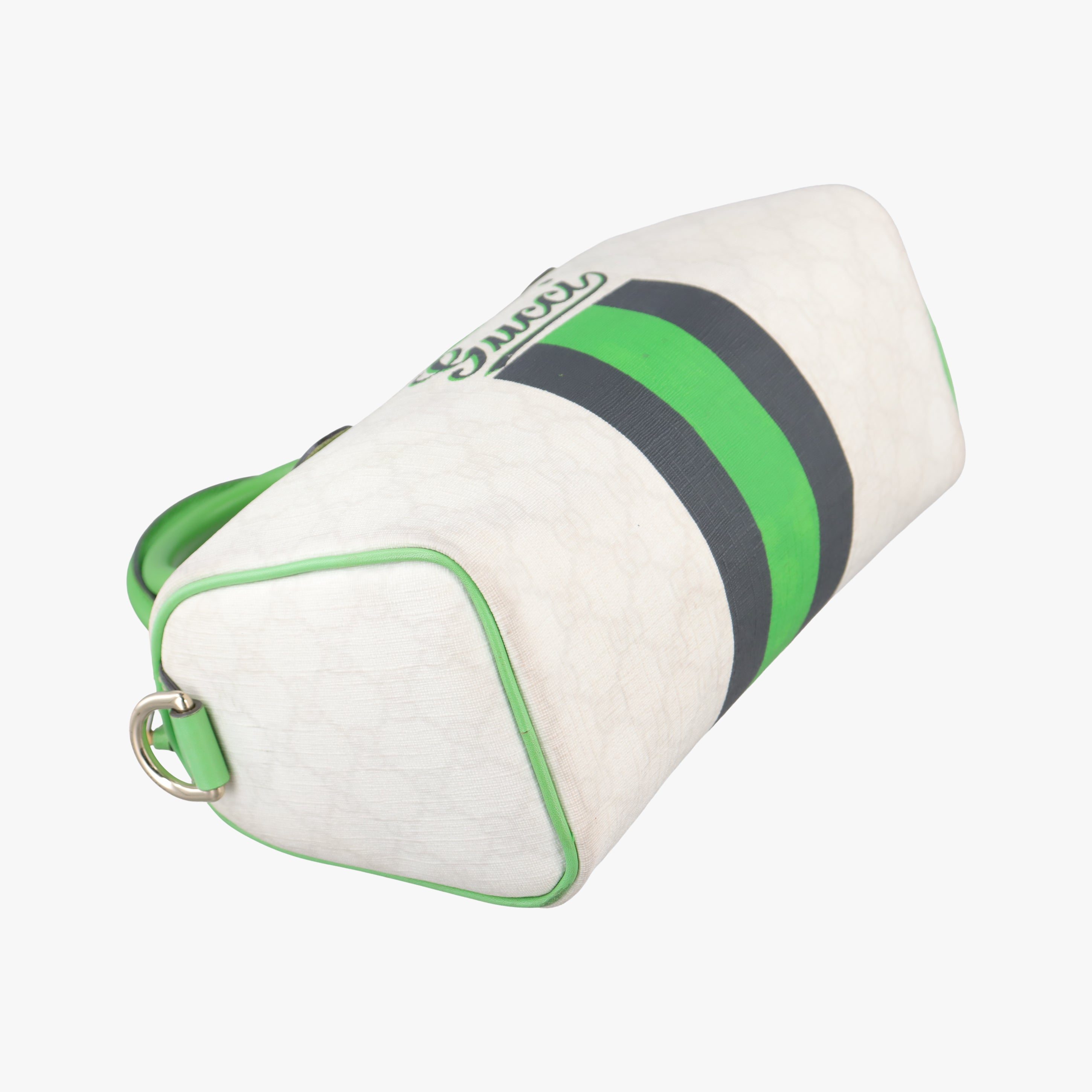 Pre-owned Gucci GG Supreme Tattoo Print Heart Charm Joy Green x White x Black PVC coated canvas 190257 handbag | stylenewstar